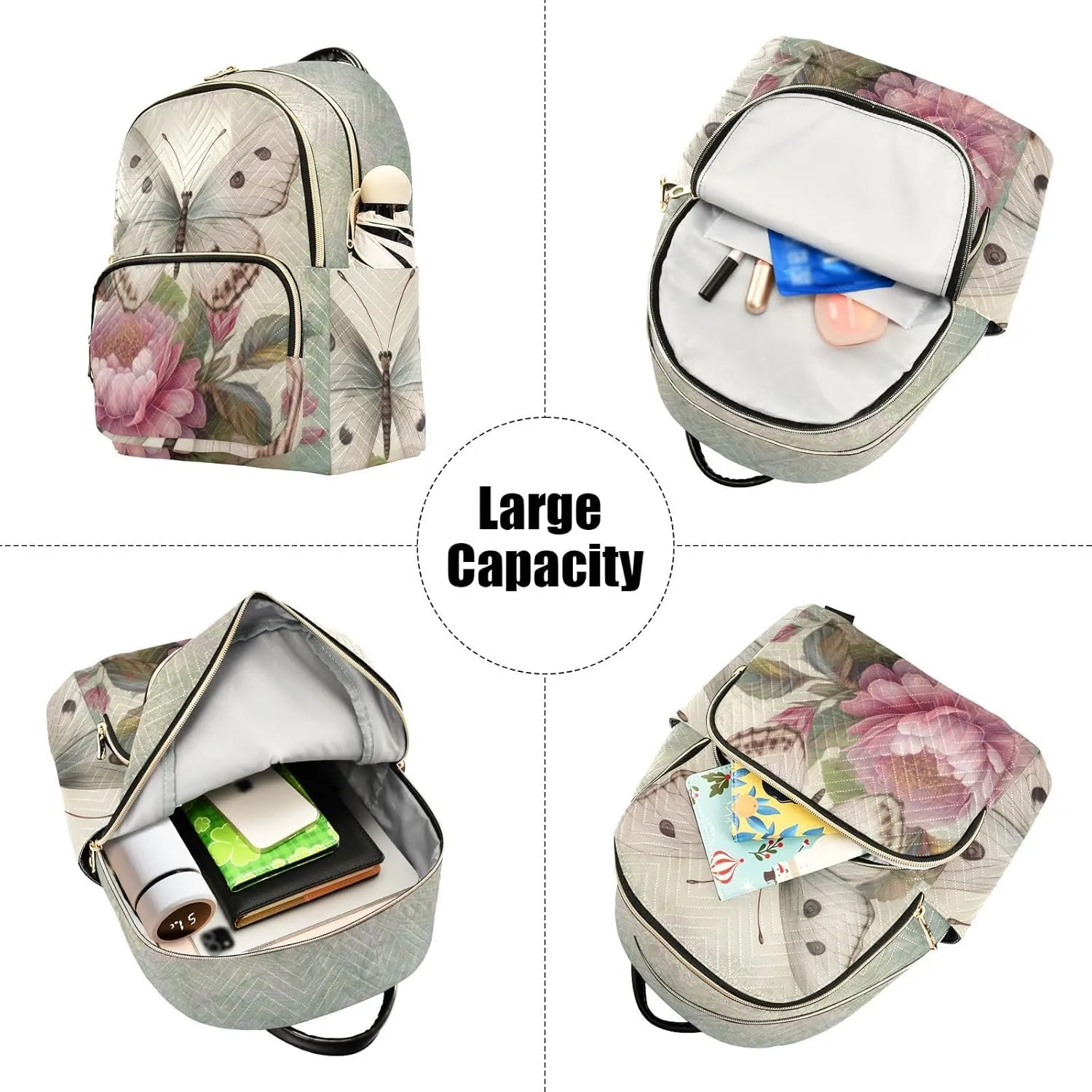 Butterfly Mini Backpack Women's Quilted Small Backpack Purse for Women College Fashion Travel Daypack Shoulder Bag