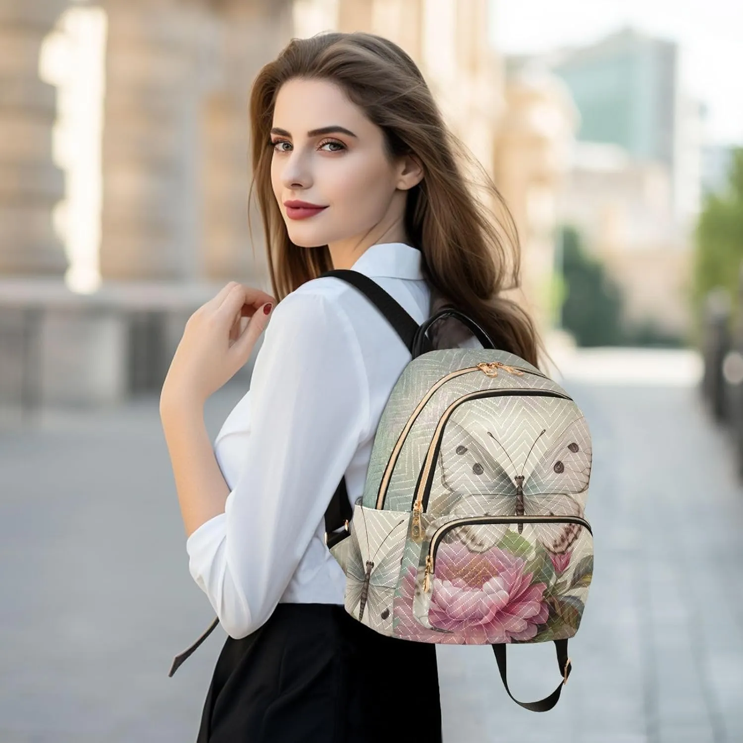 Butterfly Mini Backpack Women's Quilted Small Backpack Purse for Women College Fashion Travel Daypack Shoulder Bag