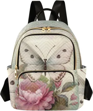 Butterfly Mini Backpack Women's Quilted Small Backpack Purse for Women College Fashion Travel Daypack Shoulder Bag