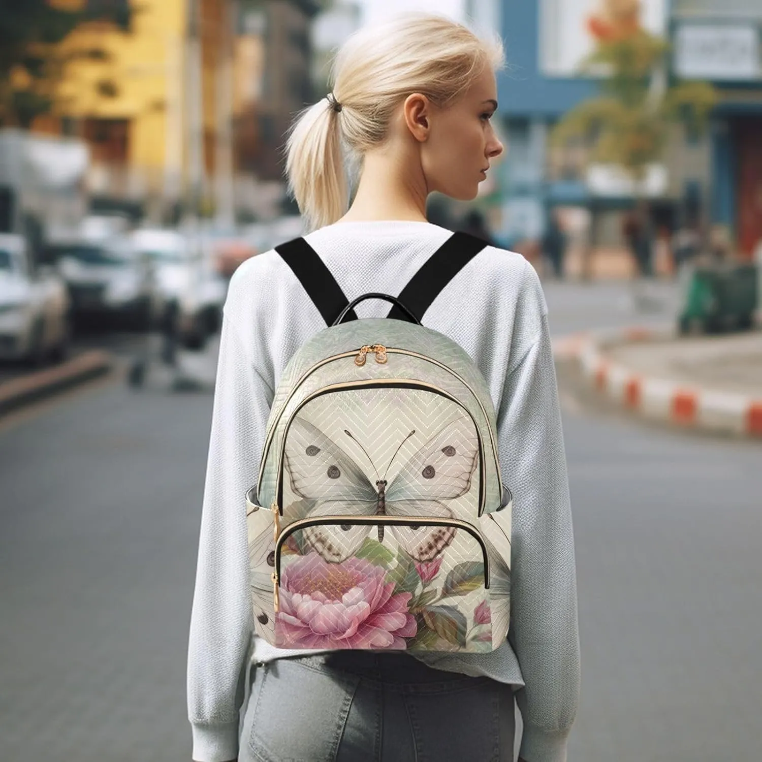 Butterfly Mini Backpack Women's Quilted Small Backpack Purse for Women College Fashion Travel Daypack Shoulder Bag