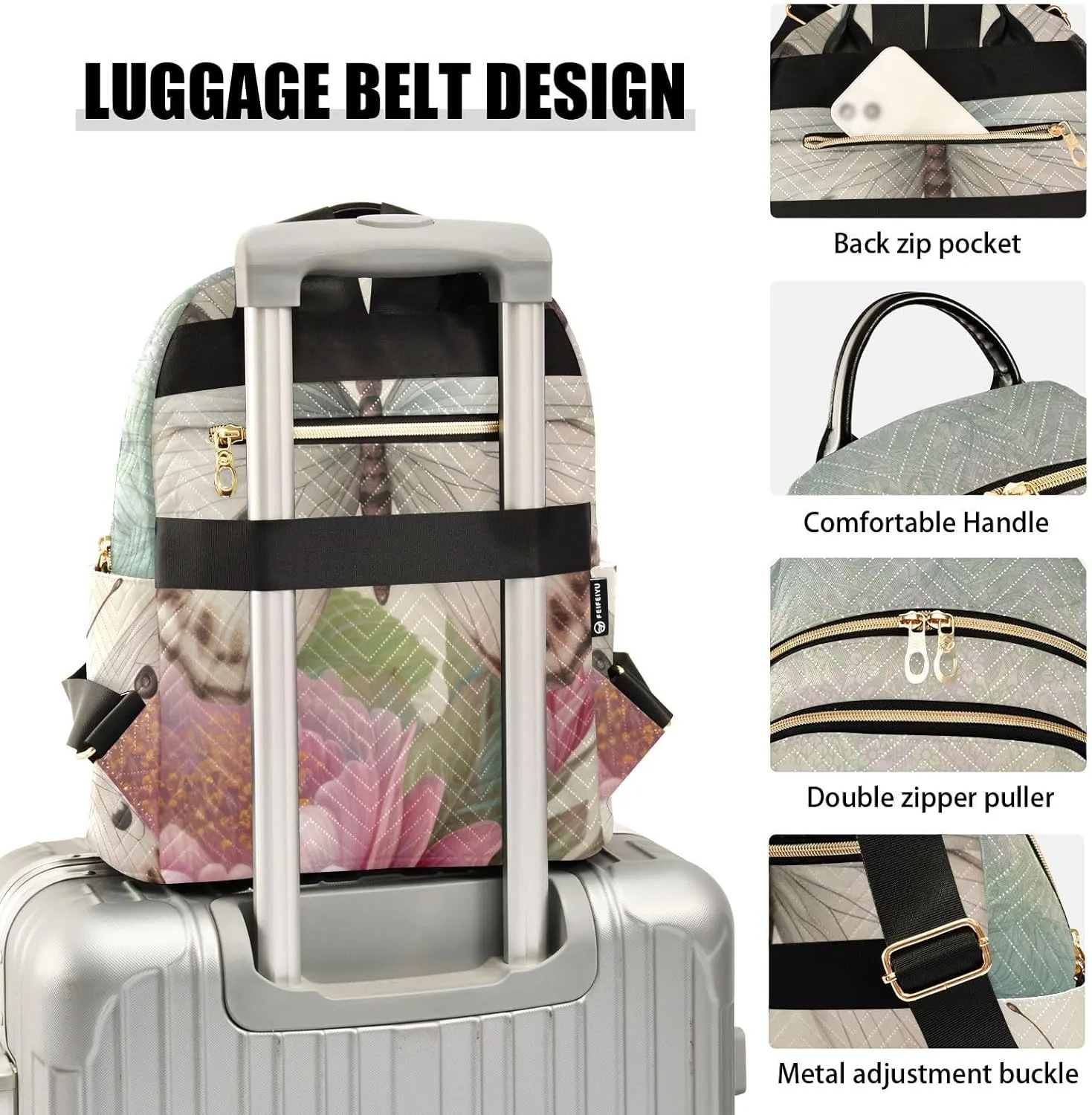 Butterfly Mini Backpack Women's Quilted Small Backpack Purse for Women College Fashion Travel Daypack Shoulder Bag