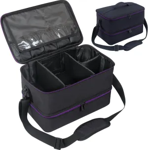 ButterFox Extra Large Nail Polish Organizer Case, Holds 60-66 Bottles and Nail Dryer Lamp, Large Nail Supplies and Accessories Storage Holder Bag (Black/Purple)