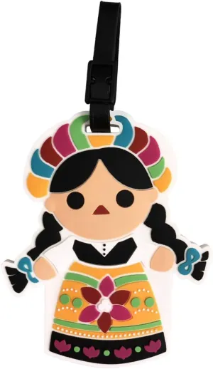 By Mexico Muñecas Mexicanas Luggage Tag, Mexican Doll Design