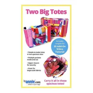 ByAnnie Two Big Totes Pattern - 2 Size Variations Per Pattern (14 Colors of 18"x54" Mesh Packs Sold Separately) PBA310