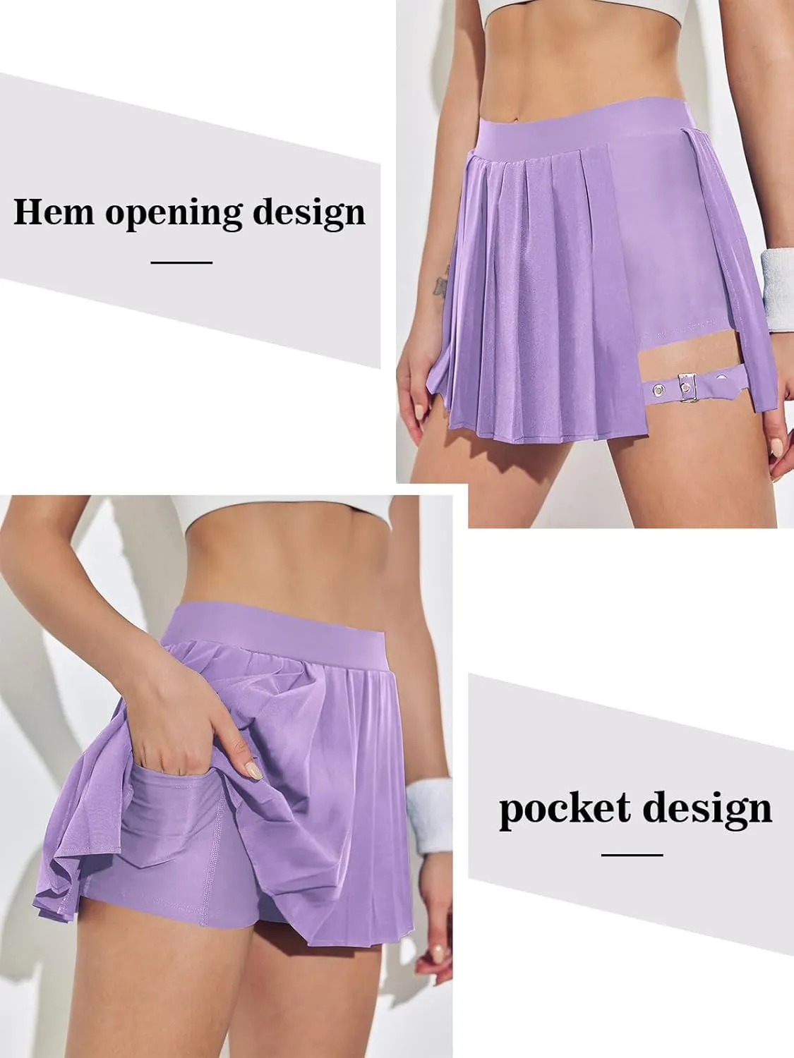 BZB Pleated Skirts for Women High Waisted Tennis Skirts Adjustable Buckle Athletic Skorts Skirts with Pocket