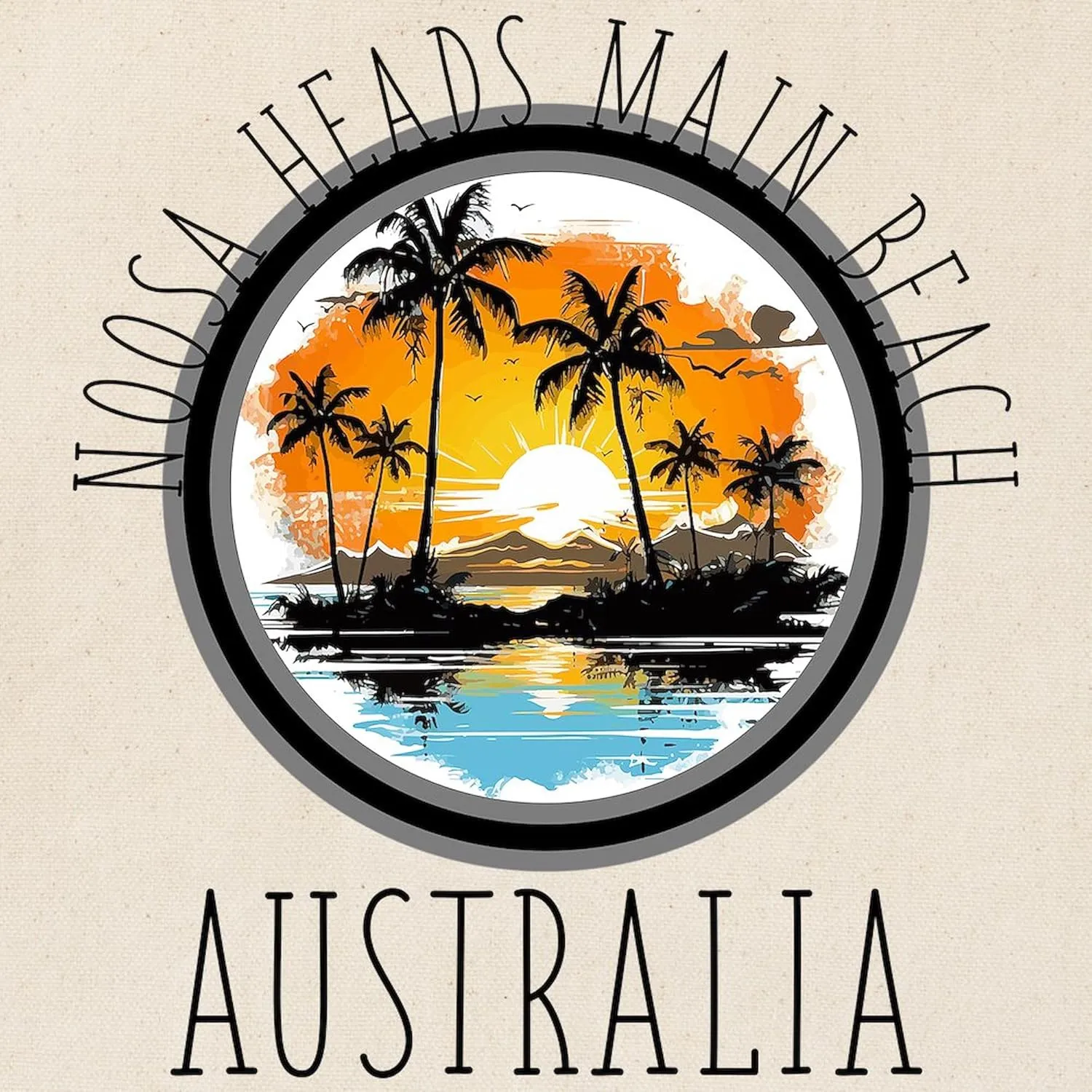 CafePress Noosa Heads Main Beach, Australia (With Black Ltr) Reusable Natural Beige Canvas Shopping Bag