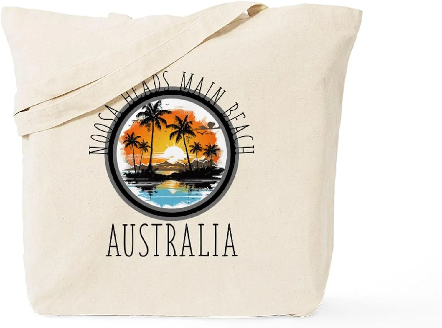 CafePress Noosa Heads Main Beach, Australia (With Black Ltr) Reusable Natural Beige Canvas Shopping Bag