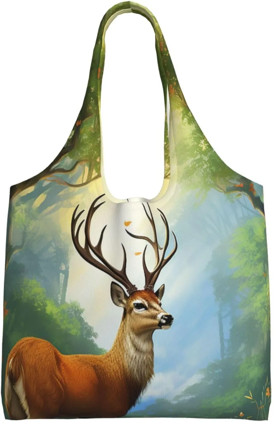 Canvas Aesthetic Tote Bag for Women Handbag Deer Forest Reusable Grocery Bags with Handles