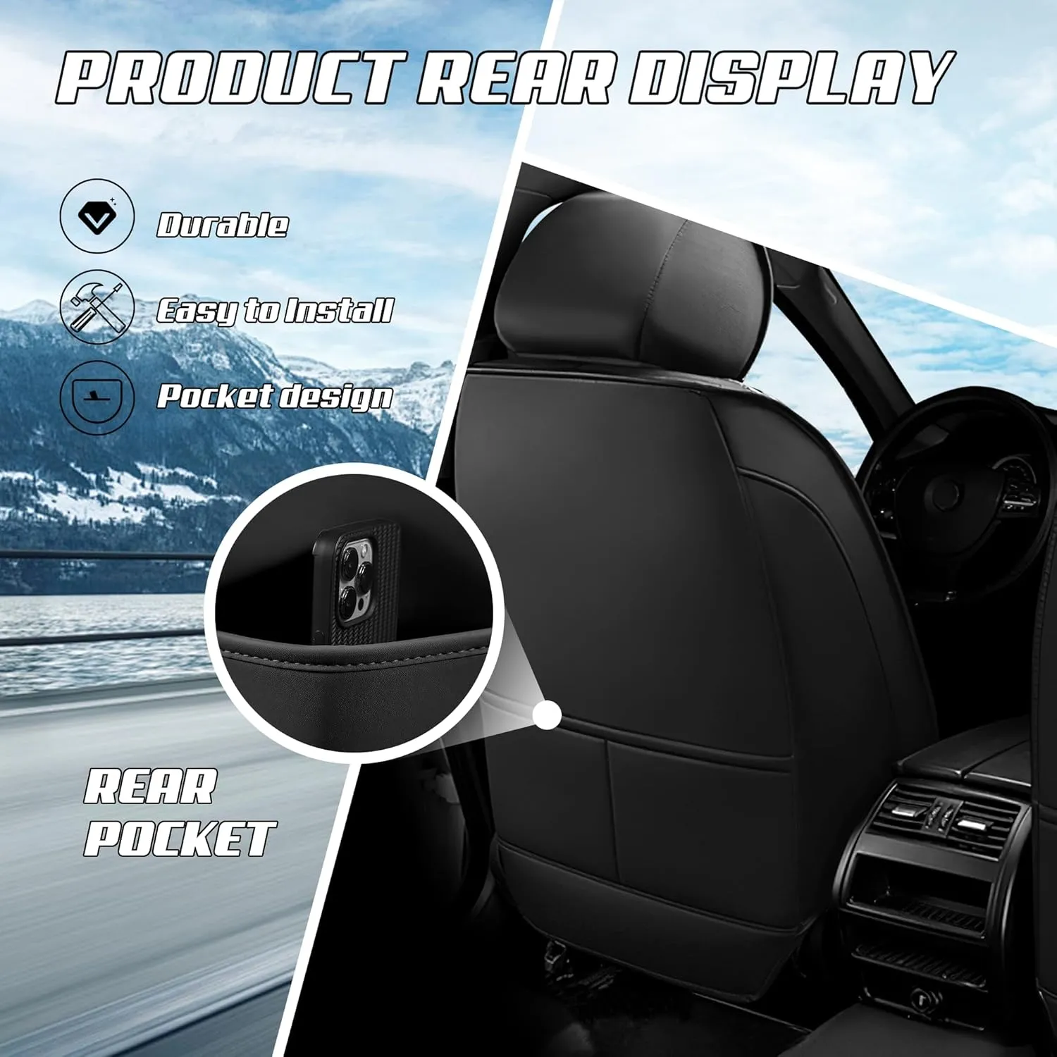 Car Seat Covers Fit for Fiat 2000-2025, Stylish Sport Seat Covers, Waterproof Wear-Resistant Premium Nappa Leather Car Seat Covers.(2 Pcs Front/Black Blue)