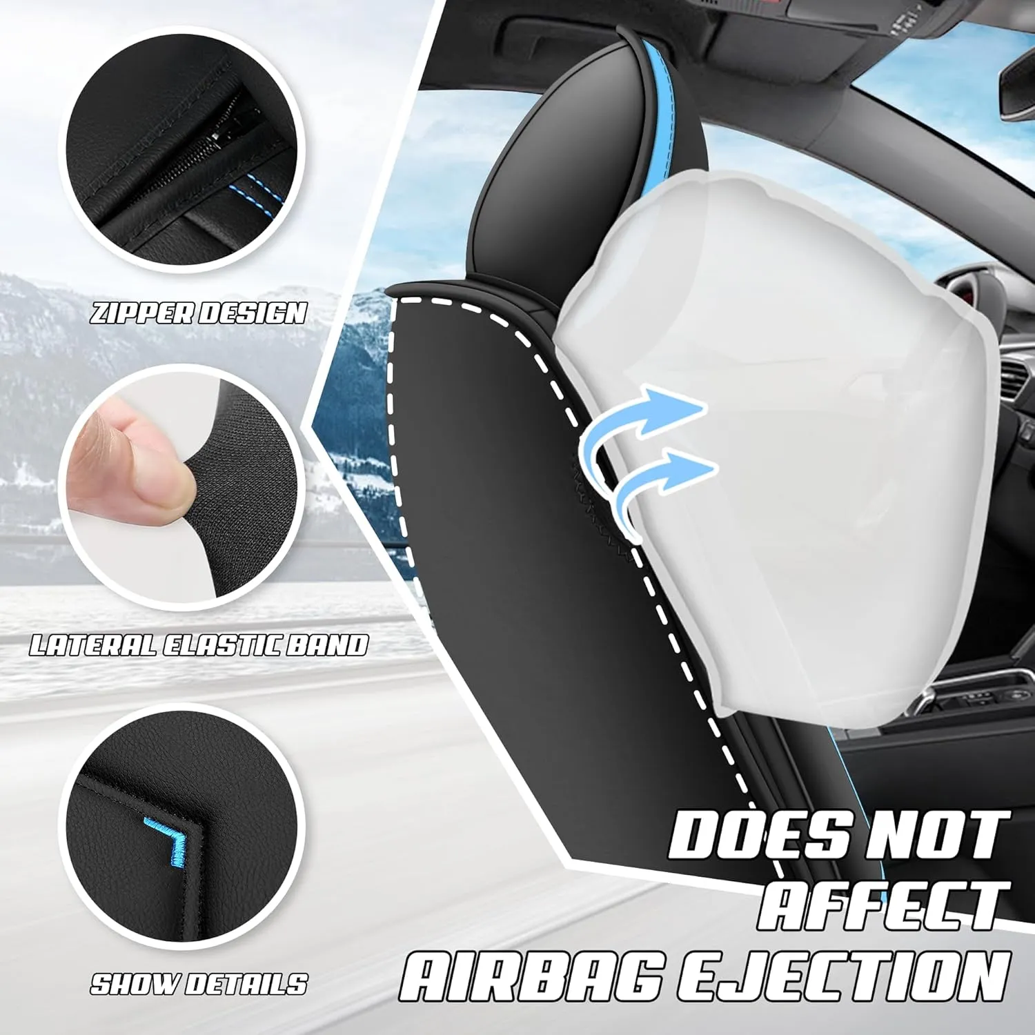 Car Seat Covers Fit for Fiat 2000-2025, Stylish Sport Seat Covers, Waterproof Wear-Resistant Premium Nappa Leather Car Seat Covers.(2 Pcs Front/Black Blue)