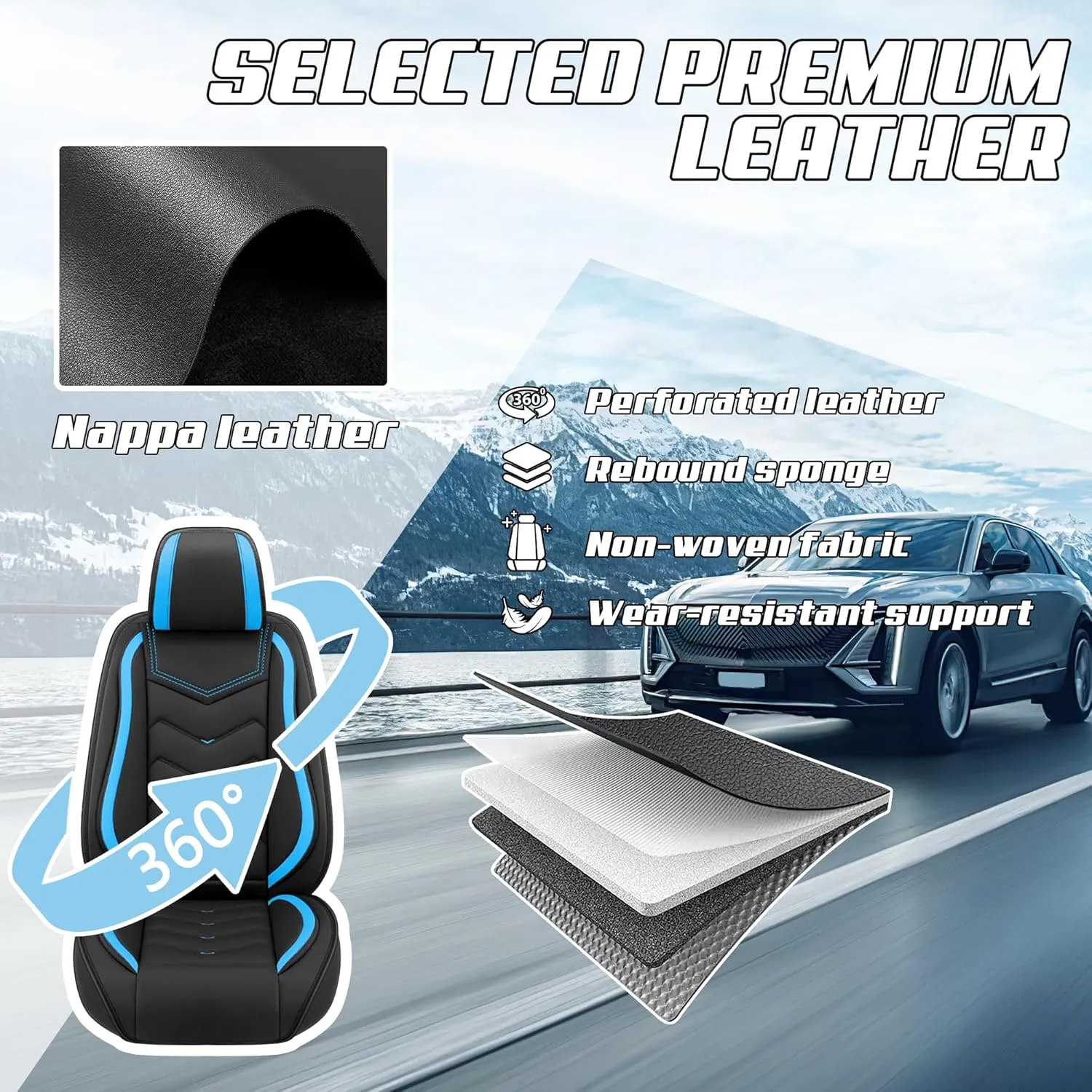 Car Seat Covers Fit for Land Rover 2000-2025, Stylish Sport Seat Covers, Waterproof Wear-Resistant Premium Nappa Leather Car Seat Covers.(2 Pcs Front/Black Blue)