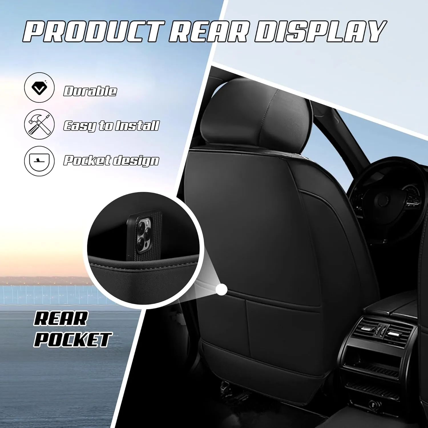 Car Seat Covers Fit for Volvo 2000-2025, Stylish Sport Seat Covers, Waterproof Wear-Resistant Premium Nappa Leather Car Seat Covers.(2 Pcs Front/Black)