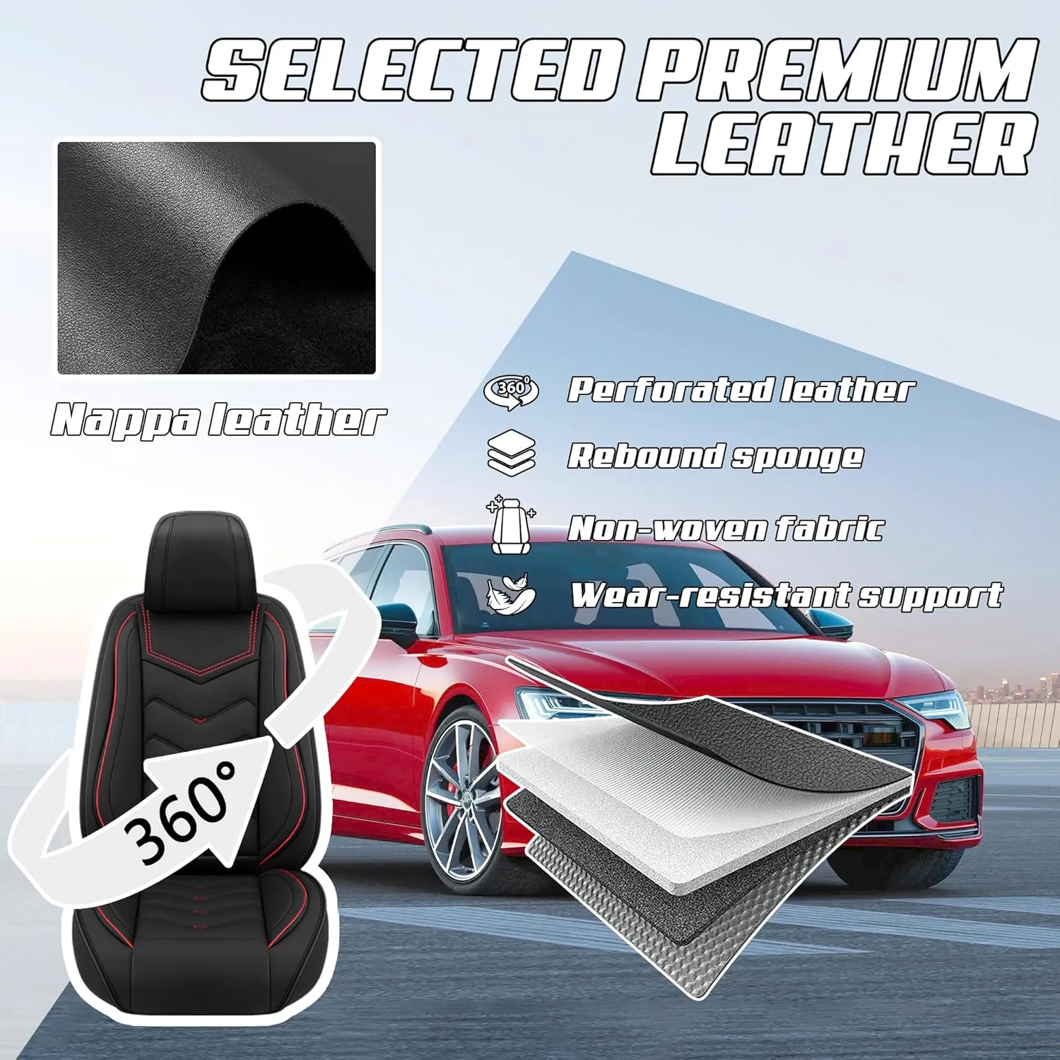 Car Seat Covers Fit for Volvo 2000-2025, Stylish Sport Seat Covers, Waterproof Wear-Resistant Premium Nappa Leather Car Seat Covers.(2 Pcs Front/Black)