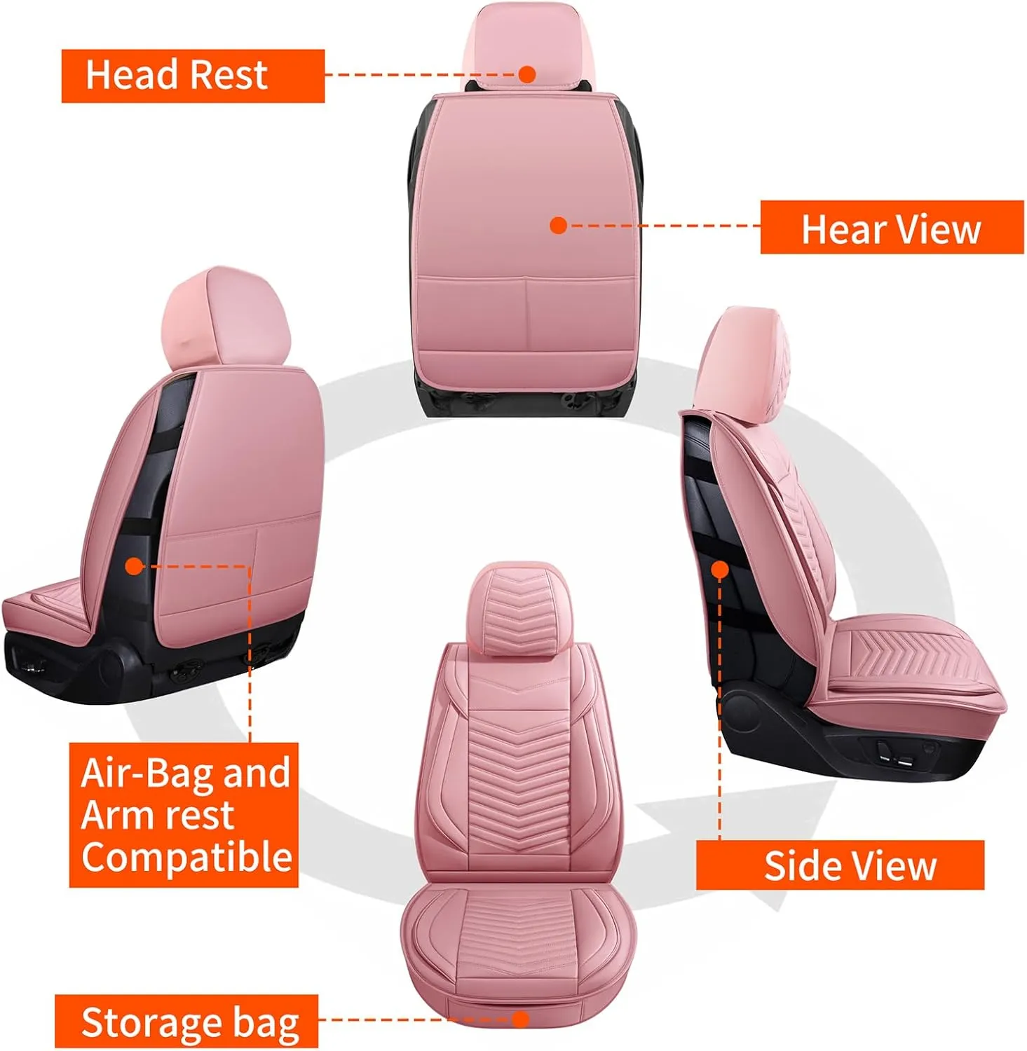 Car Seat Covers Front Pair,Breathable and Waterproof Faux Leather Automotive Seat Covers for Cars,Anti-Slip Driver Seat Cover Fit SUV Truck Sedan(Style1,2 PCS Front Seat,Pink)