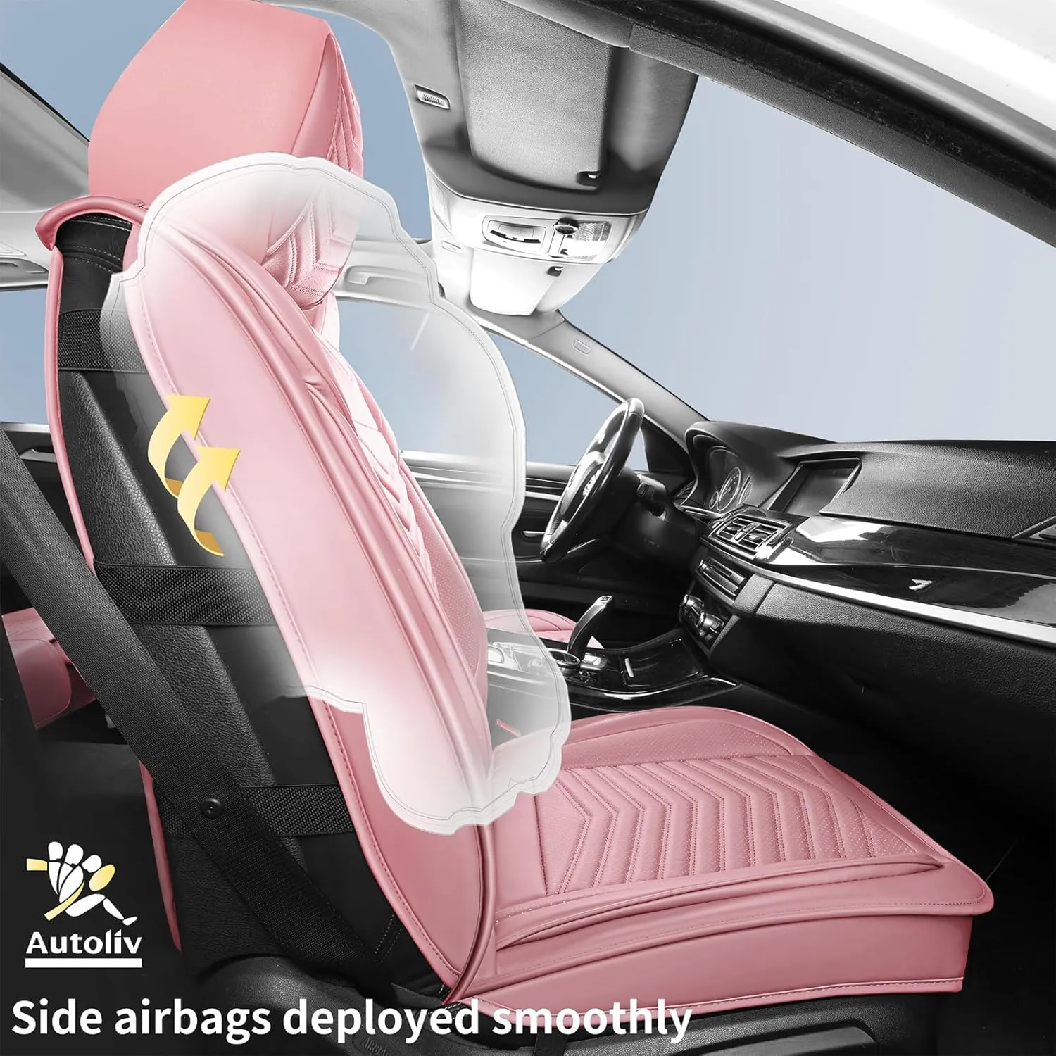 Car Seat Covers Front Pair,Breathable and Waterproof Faux Leather Automotive Seat Covers for Cars,Anti-Slip Driver Seat Cover Fit SUV Truck Sedan(Style1,2 PCS Front Seat,Pink)
