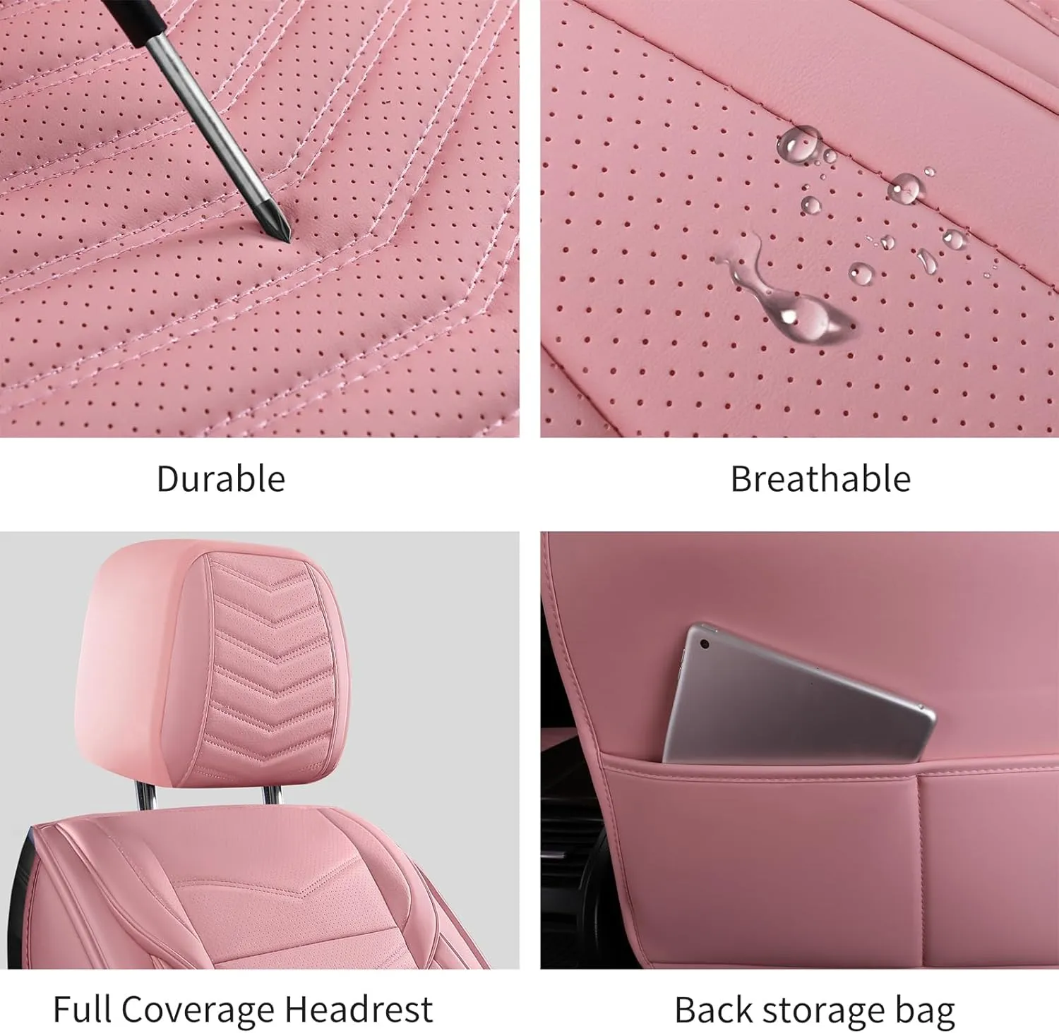 Car Seat Covers Front Pair,Breathable and Waterproof Faux Leather Automotive Seat Covers for Cars,Anti-Slip Driver Seat Cover Fit SUV Truck Sedan(Style1,2 PCS Front Seat,Pink)