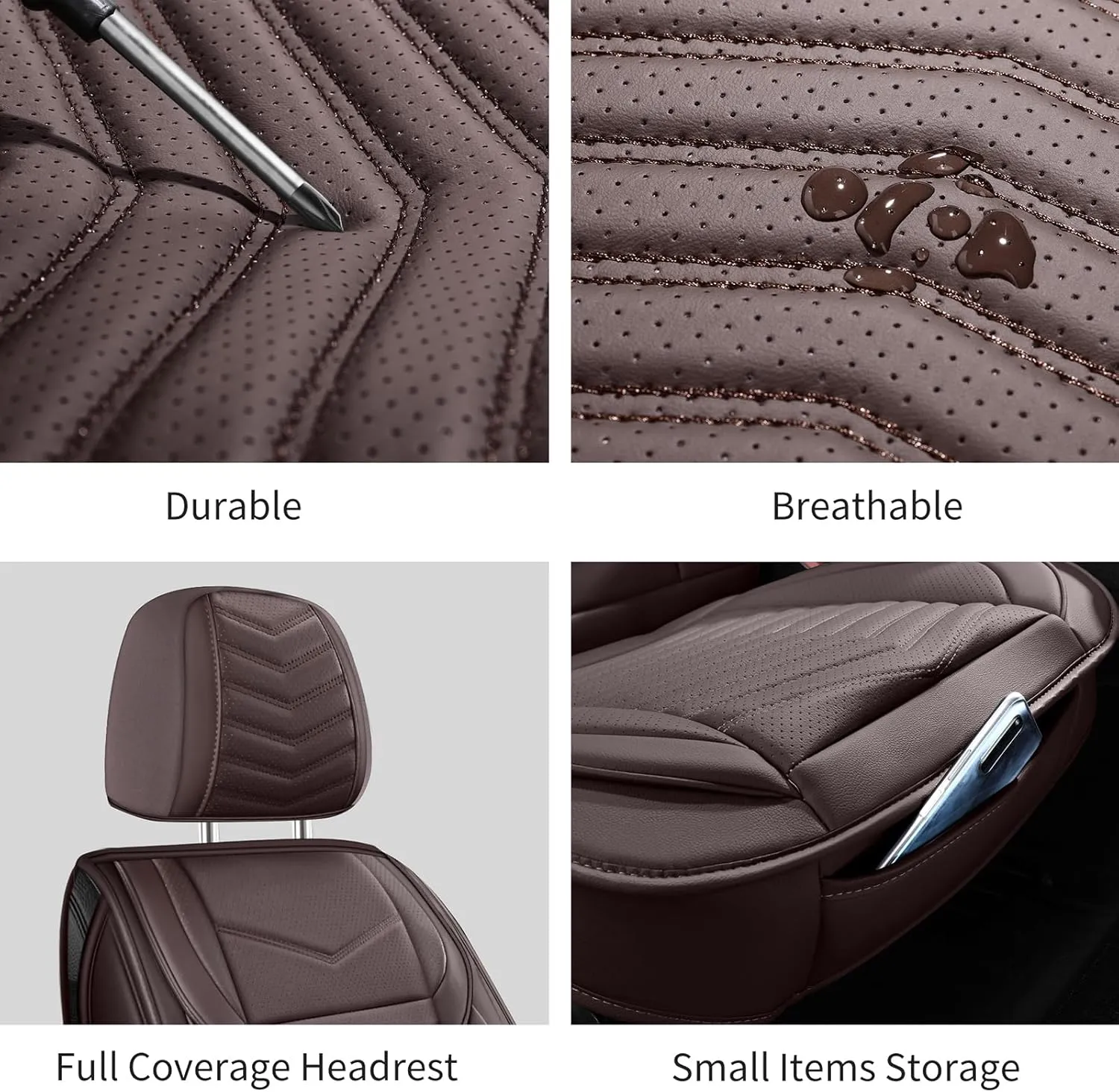 Car Seat Covers Front Pair,Breathable and Waterproof Leather Automotive Front Seat Covers,Universal Anti-Slip Seat Covers for Cars SUV Truck Sedan(Style1,2 PCS Front Seat,Brown)