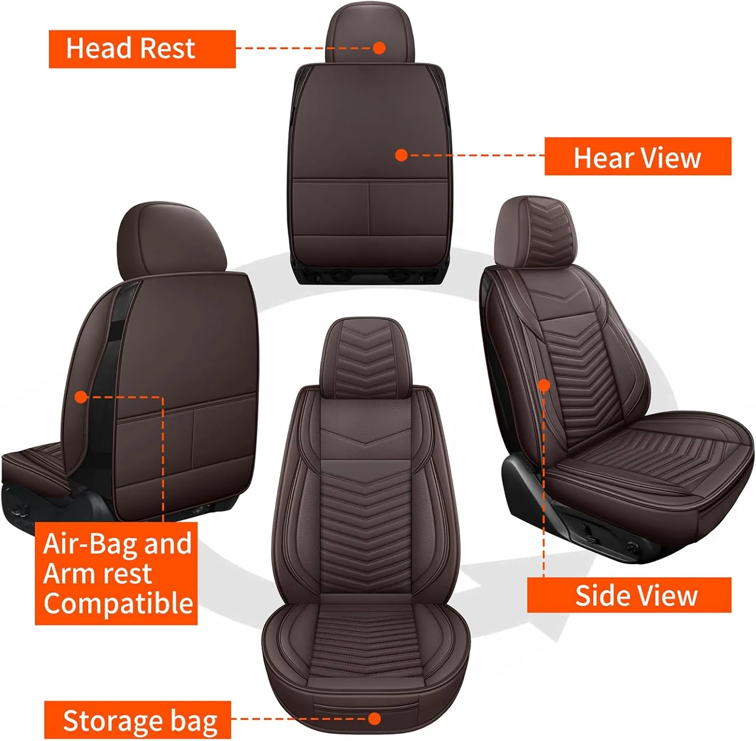 Car Seat Covers Front Pair,Breathable and Waterproof Leather Automotive Front Seat Covers,Universal Anti-Slip Seat Covers for Cars SUV Truck Sedan(Style1,2 PCS Front Seat,Brown)