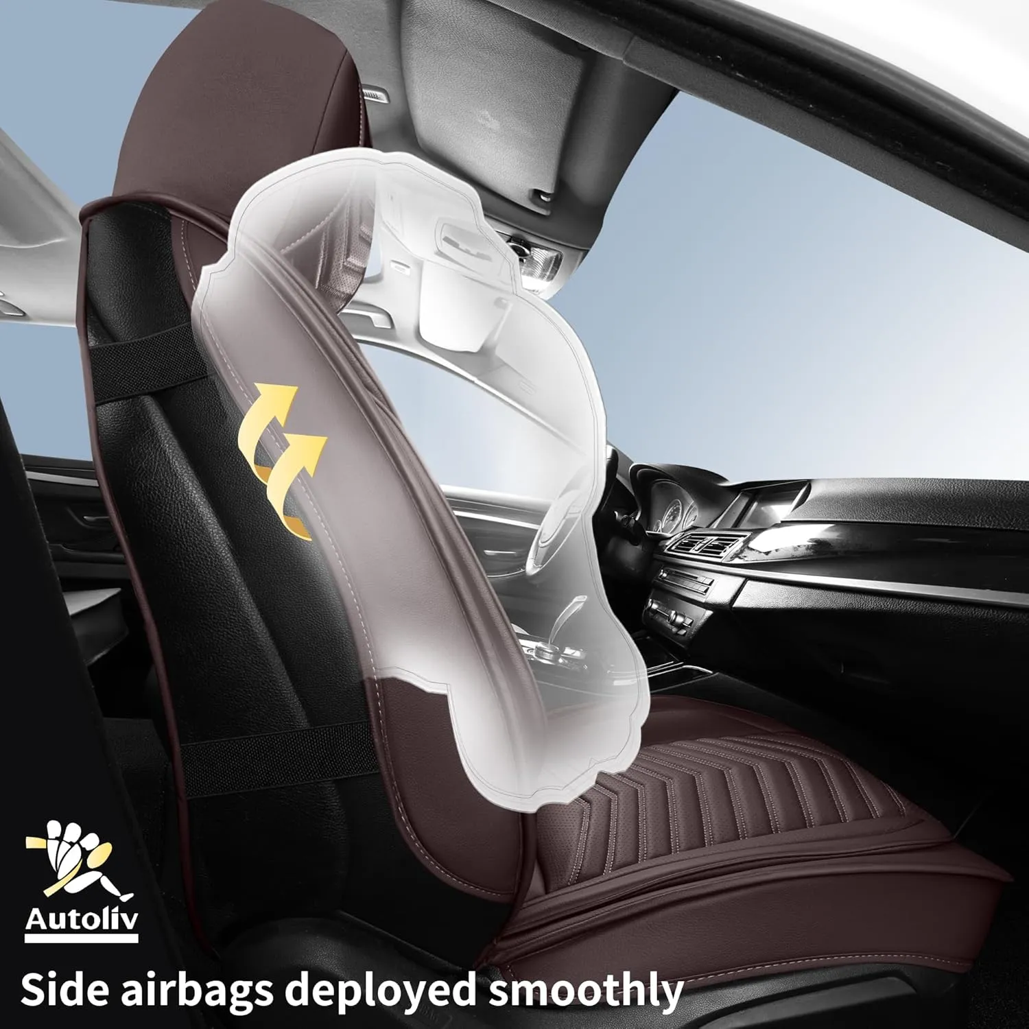 Car Seat Covers Front Pair,Breathable and Waterproof Leather Automotive Front Seat Covers,Universal Anti-Slip Seat Covers for Cars SUV Truck Sedan(Style1,2 PCS Front Seat,Brown)
