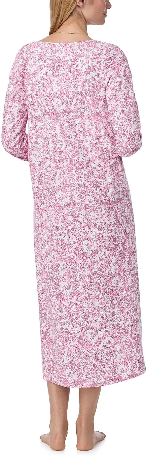 Carole Hochman Women's 50'' Cotton Jersey Knit Nightgown, Soft Long Sleeve Relaxed Fit Sleepwear with Elegant Lace Trim