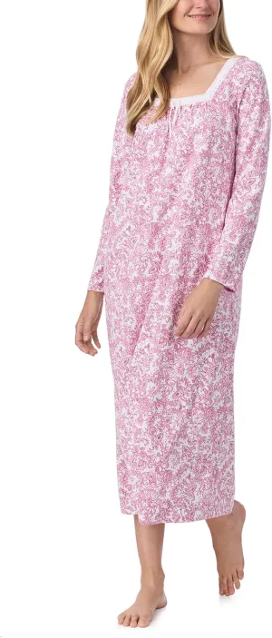 Carole Hochman Women's 50'' Cotton Jersey Knit Nightgown, Soft Long Sleeve Relaxed Fit Sleepwear with Elegant Lace Trim