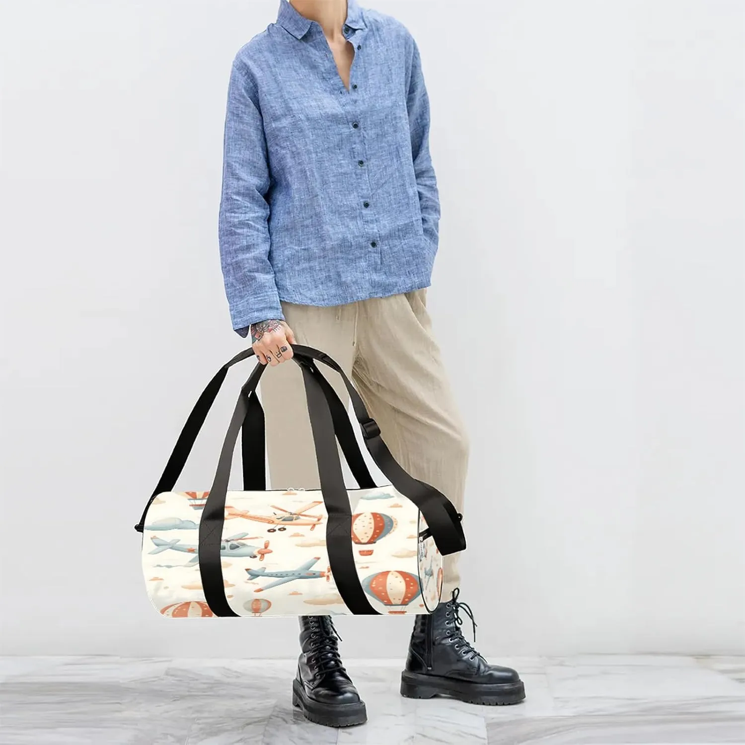 Cartoon Aircraft Patterns Sports Gym Bag for Men Women Lightweight Travel Duffle Bag with Shoulder Strap Waterproof Carry On Weekender Overnight Bag for Travel Sports Gym