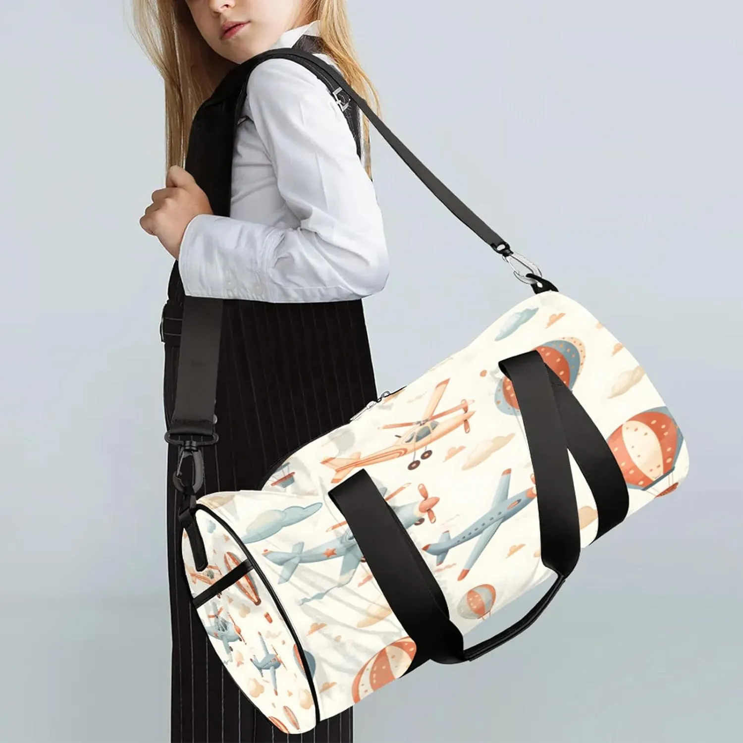 Cartoon Aircraft Patterns Sports Gym Bag for Men Women Lightweight Travel Duffle Bag with Shoulder Strap Waterproof Carry On Weekender Overnight Bag for Travel Sports Gym