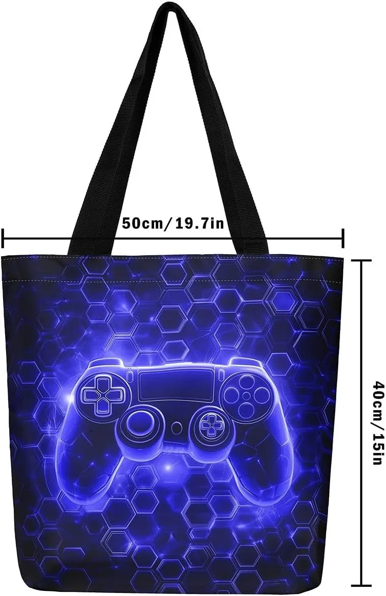 Castle Fairy Gamer Canvas Tote Bag Aesthetic for Women,Sports Reusable Grocery Handbag