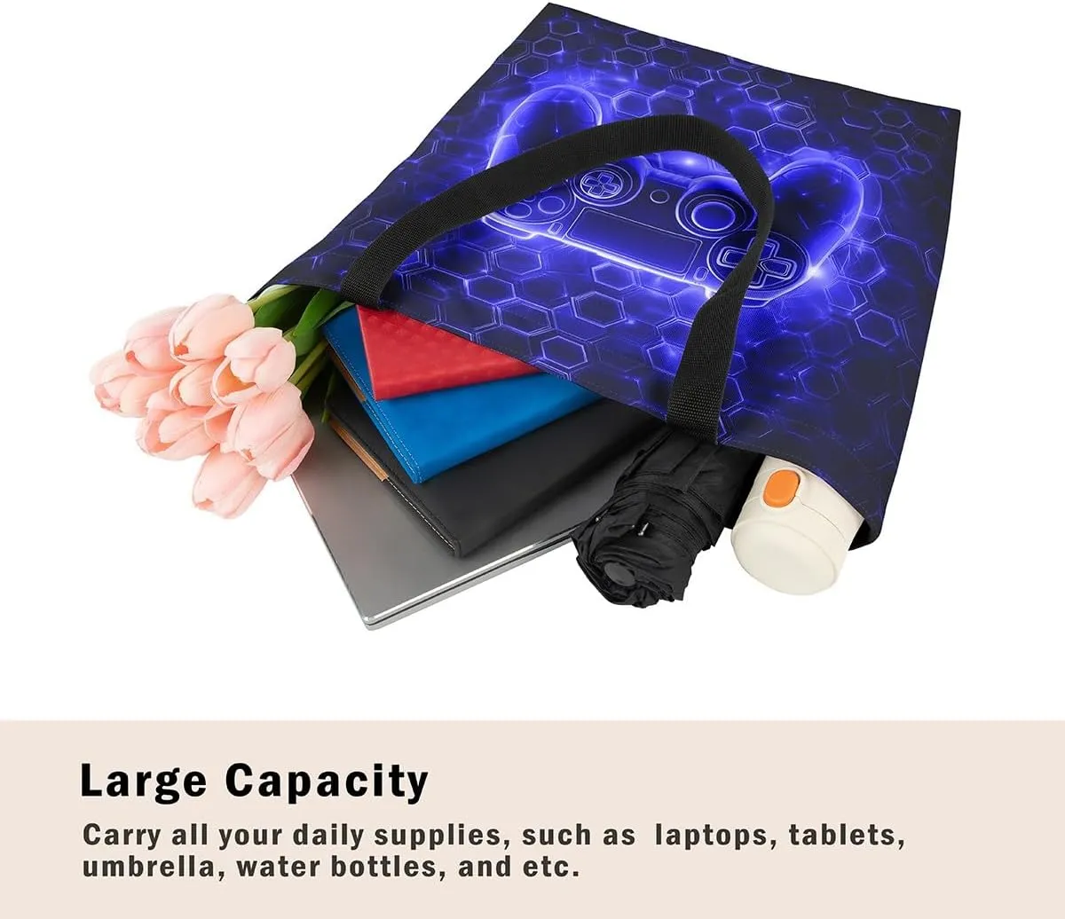 Castle Fairy Gamer Canvas Tote Bag Aesthetic for Women,Sports Reusable Grocery Handbag