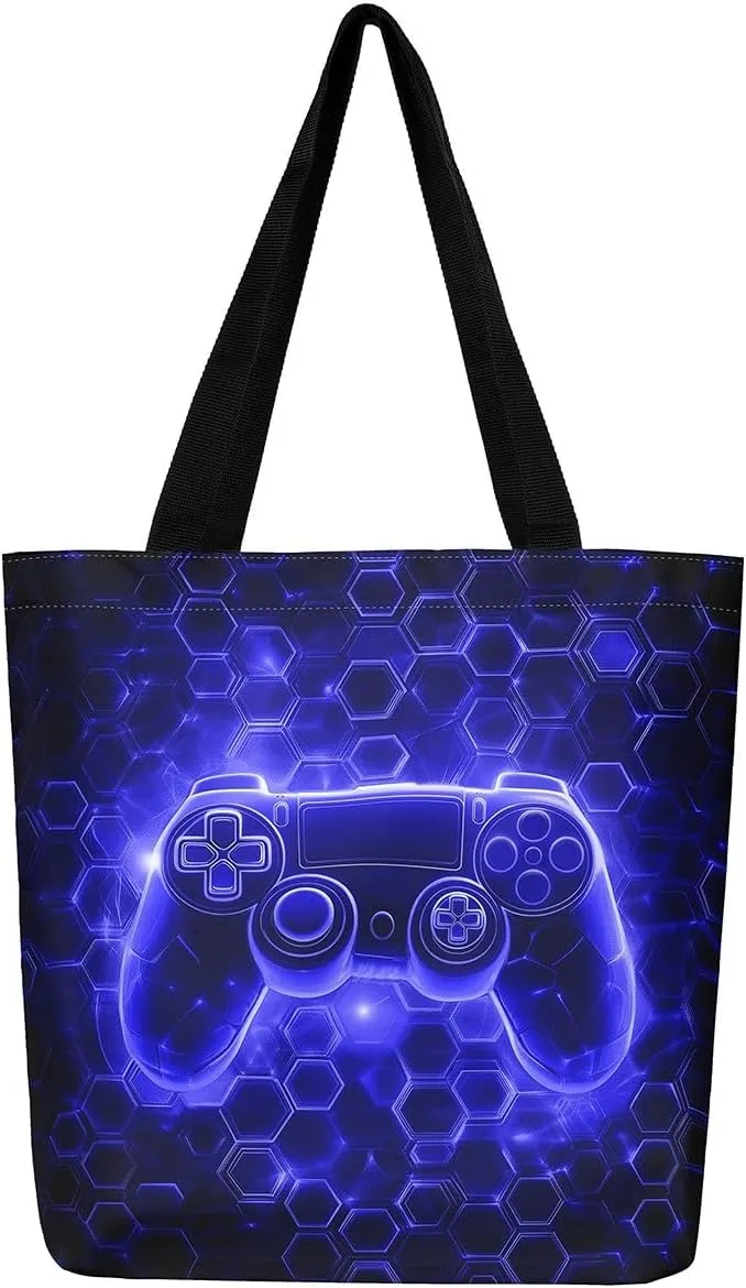 Castle Fairy Gamer Canvas Tote Bag Aesthetic for Women,Sports Reusable Grocery Handbag