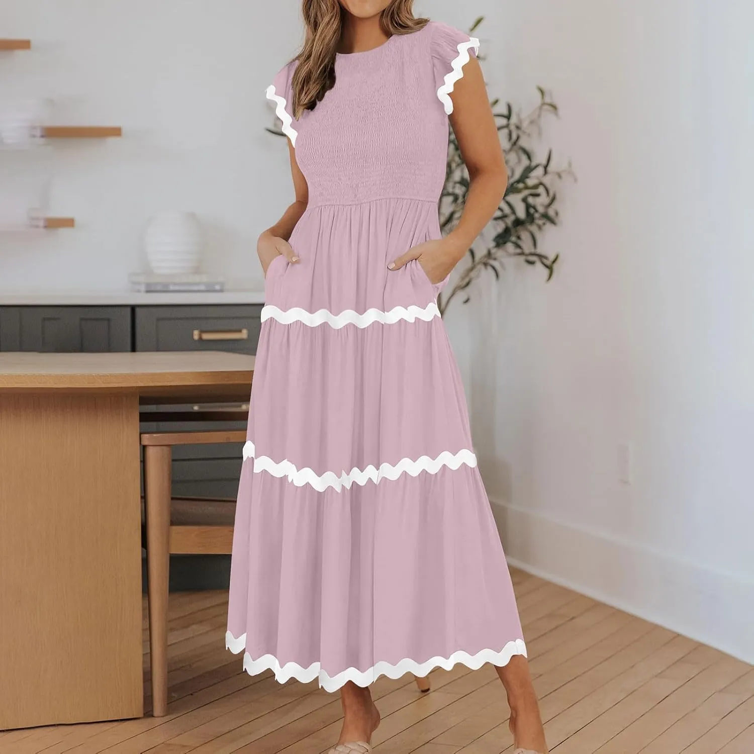 Casual Summer Dresses for Women Sleeveless midi Dress for Women Womens Swing Dress Slimming Dresses Striped Dress