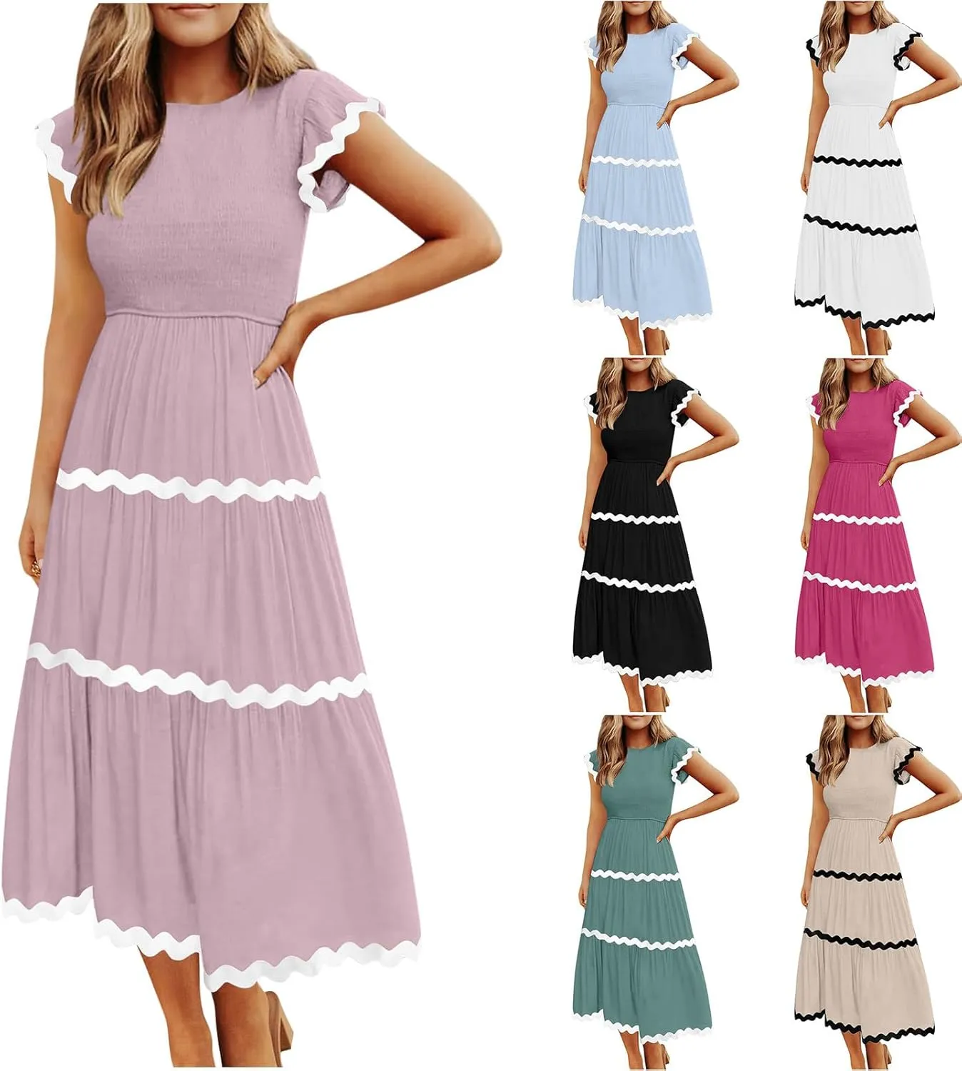 Casual Summer Dresses for Women Sleeveless midi Dress for Women Womens Swing Dress Slimming Dresses Striped Dress