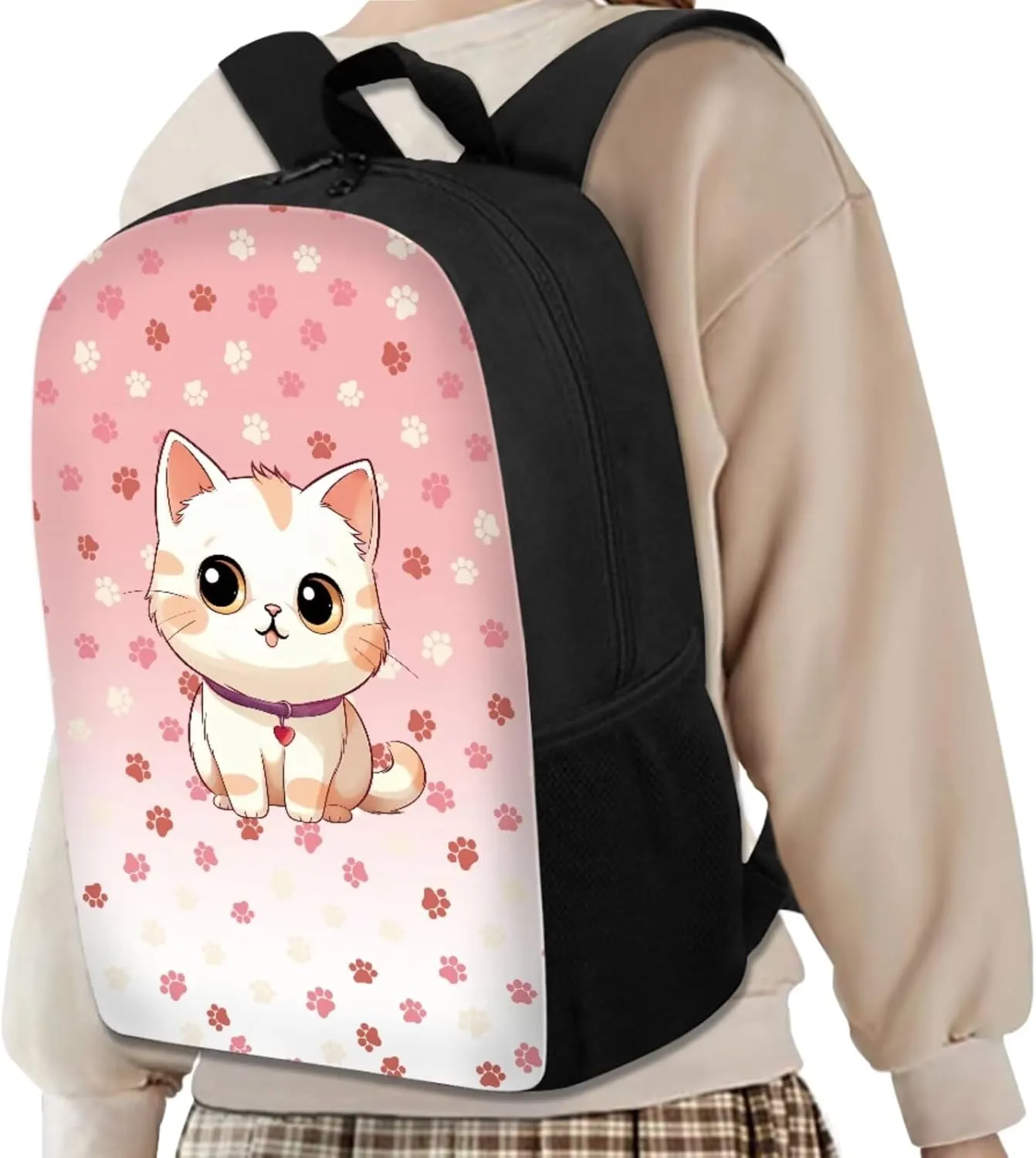Cat Little Girl Backpacks Ages 3-5 Kindergarten School Bookbag Portable Bag for School for Girls Back To School Backpack and Lunch Box Set Make You Look Cute and Fashion