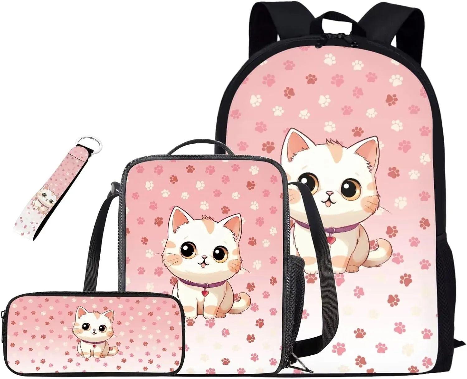 Cat Little Girl Backpacks Ages 3-5 Kindergarten School Bookbag Portable Bag for School for Girls Back To School Backpack and Lunch Box Set Make You Look Cute and Fashion