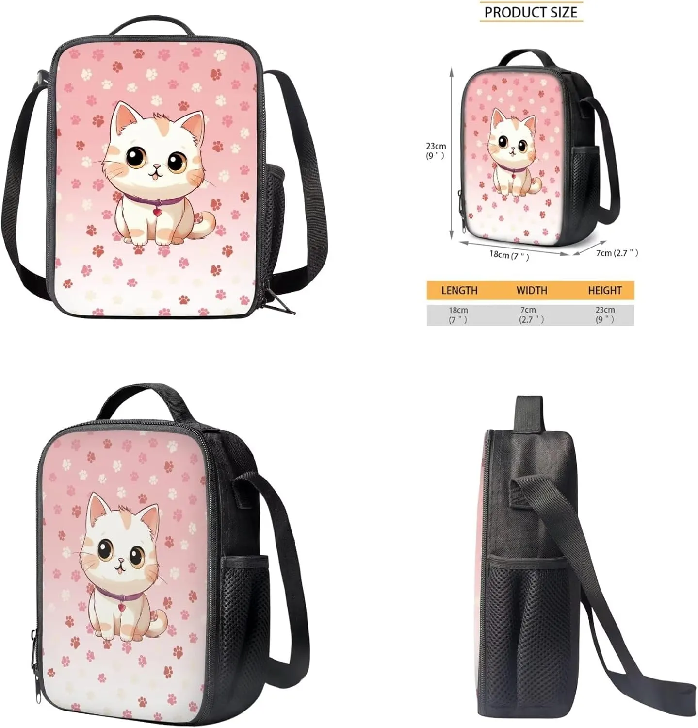 Cat Little Girl Backpacks Ages 3-5 Kindergarten School Bookbag Portable Bag for School for Girls Back To School Backpack and Lunch Box Set Make You Look Cute and Fashion