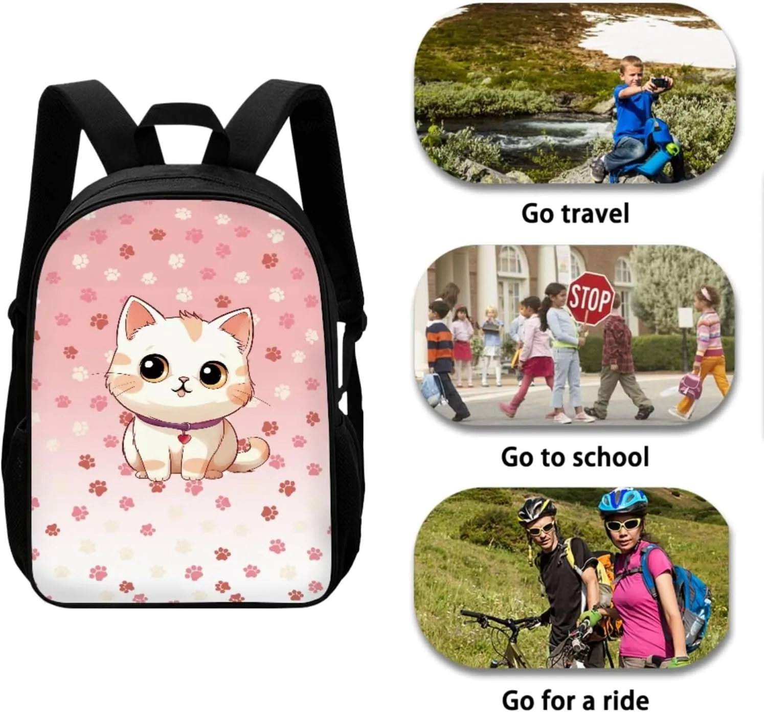 Cat Little Girl Backpacks Ages 3-5 Kindergarten School Bookbag Portable Bag for School for Girls Back To School Backpack and Lunch Box Set Make You Look Cute and Fashion