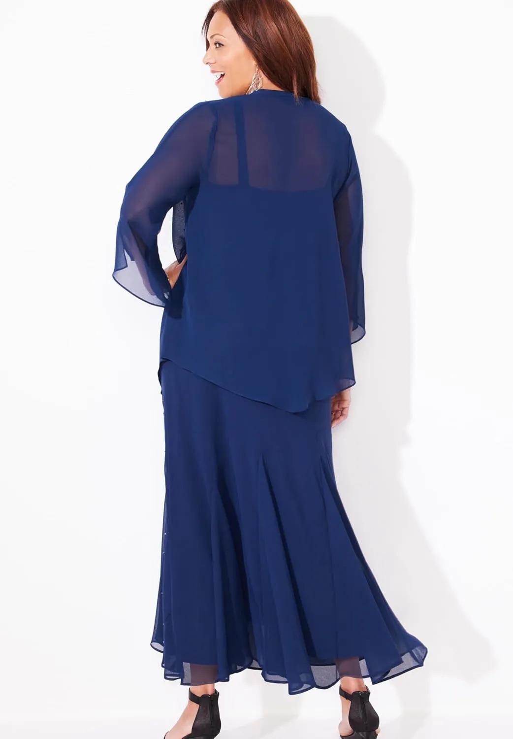 Catherines Women's Plus Size Masquerade Beaded Dress Set with Jacket (Petite Available) - 26 WP, Mariner Navy
