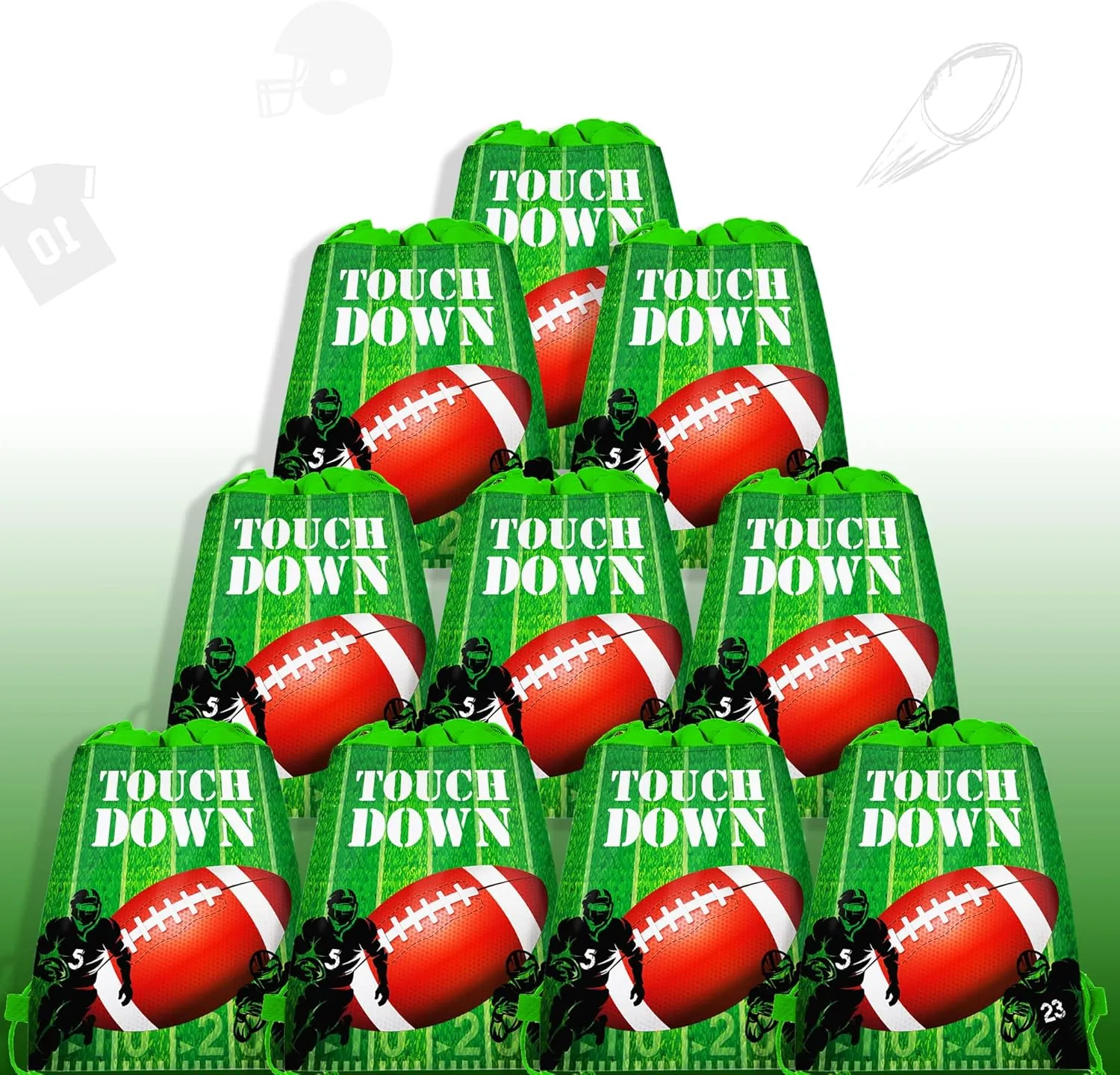 CC HOME 12 Pack Drawstring Bags for Kids Girls Boys Birthday Party Favor Bags, Football Theme Baby Decorations 10.6 x 13.4 inches