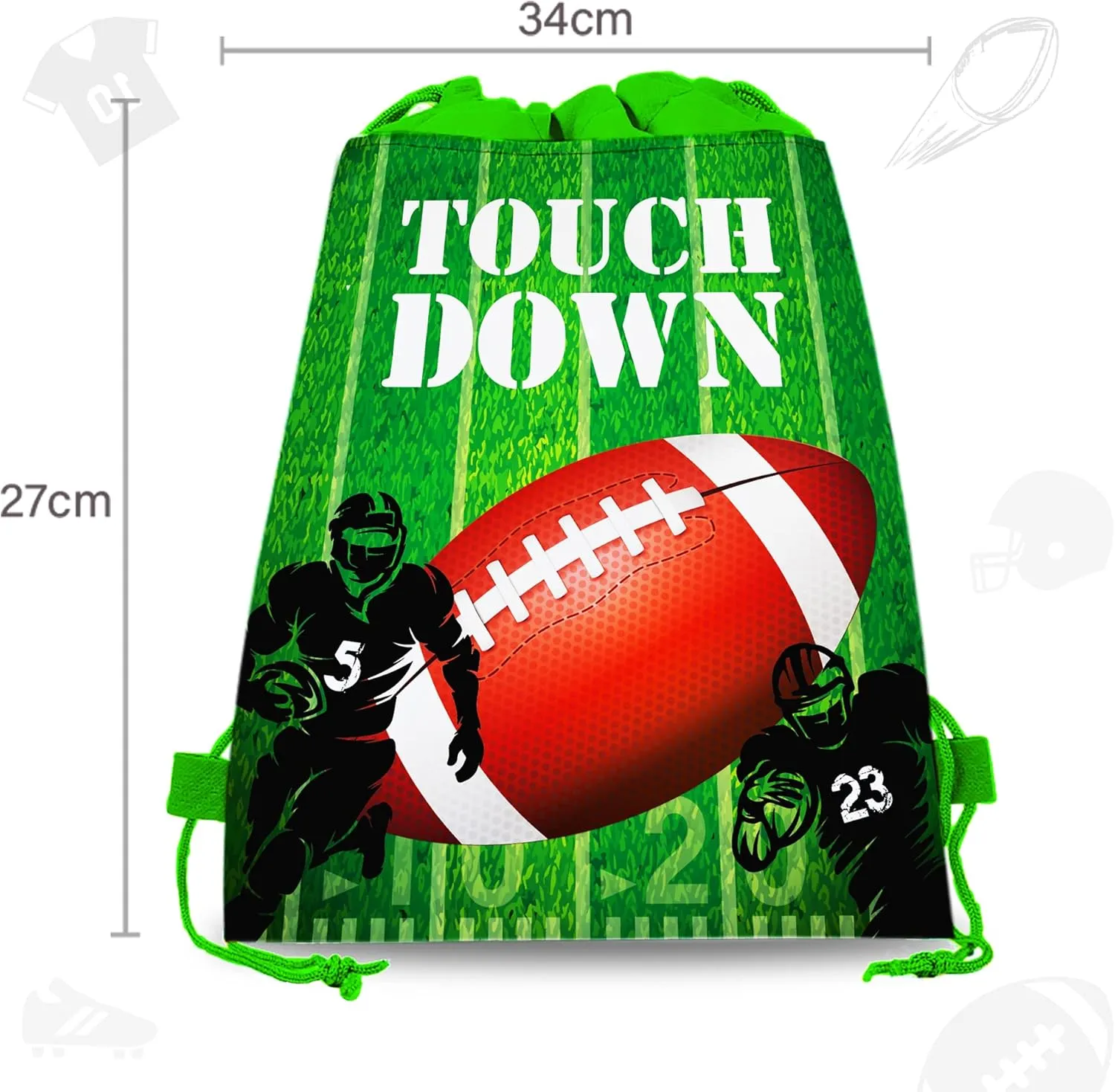 CC HOME 12 Pack Drawstring Bags for Kids Girls Boys Birthday Party Favor Bags, Football Theme Baby Decorations 10.6 x 13.4 inches