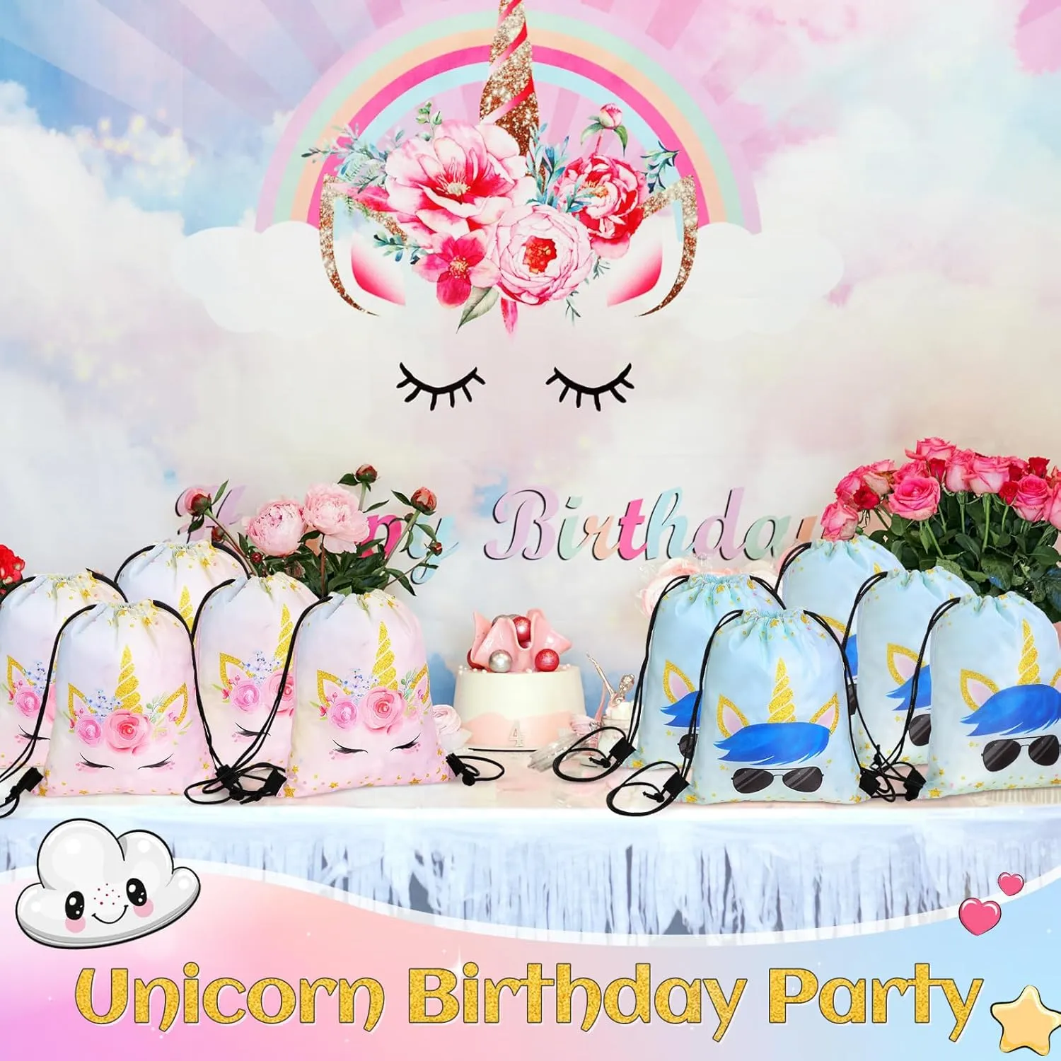 Censen 24 Pcs Unicorn Drawstring Bags Set Bulk 12 x 10 Inch Candy Treat Goody Waterproof Beach Bags for Girls Boys Kids Unicorn Themed Party Birthday Party Favor Supplies