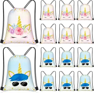 Censen 24 Pcs Unicorn Drawstring Bags Set Bulk 12 x 10 Inch Candy Treat Goody Waterproof Beach Bags for Girls Boys Kids Unicorn Themed Party Birthday Party Favor Supplies
