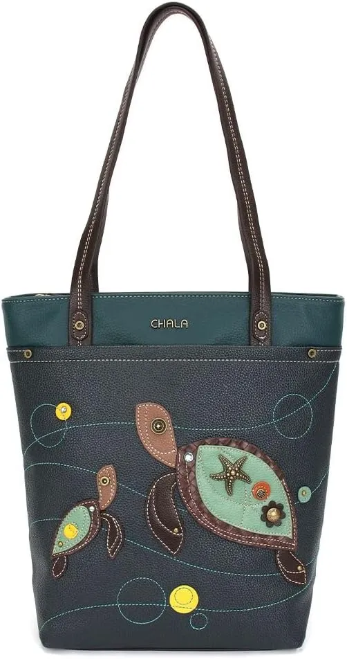 Chala Group Chala Deluxe Vegan Leather Every Day Tote Bag Purse : 13.5 x 14 inches (Turtle)