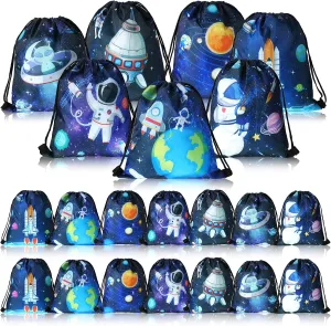 CHENGU 21 Pack Outer Space Party Favors Drawstring Bags Galaxy Birthday Party Supplies Starry Sky Solar System Goodie Gift Bags for Kids Boys Girls Loot Candy Snack School Travel Storage Backpack