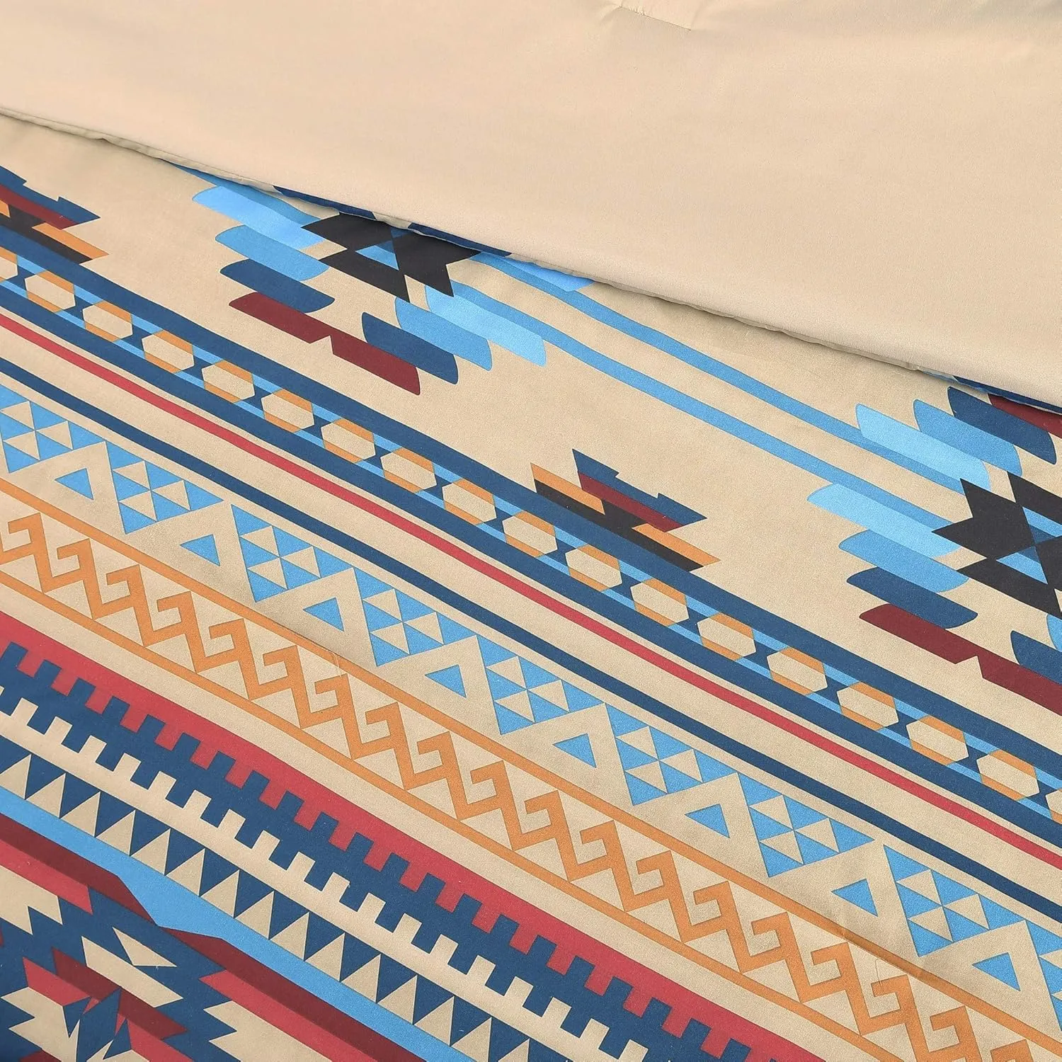 Chezmoi Collection Wyoming 7-Piece Southwestern Geometric Tribal Comforter Set - Printed Multicolor Beige Brown Blue Red Bedding Set, King