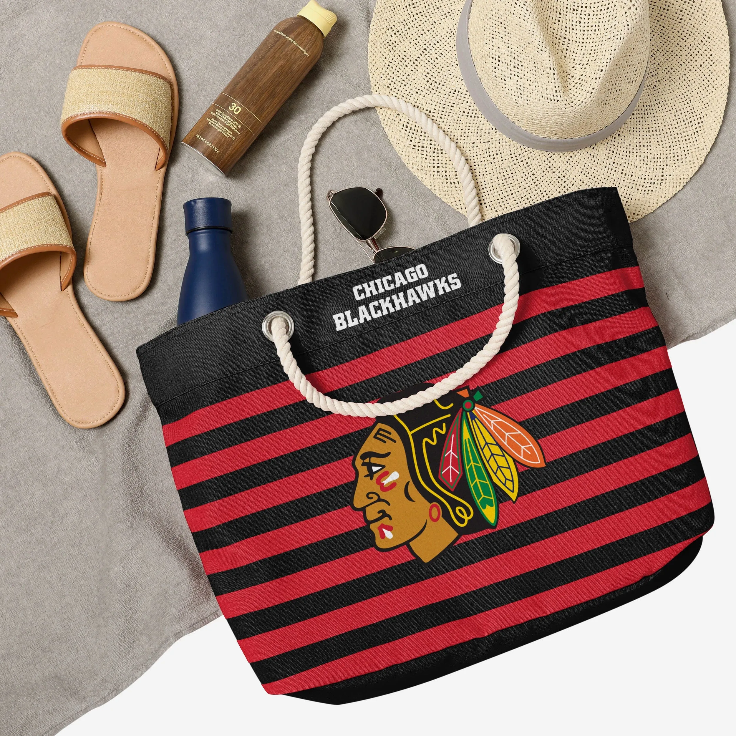 Chicago Blackhawks Nautical Stripe Tote Bag