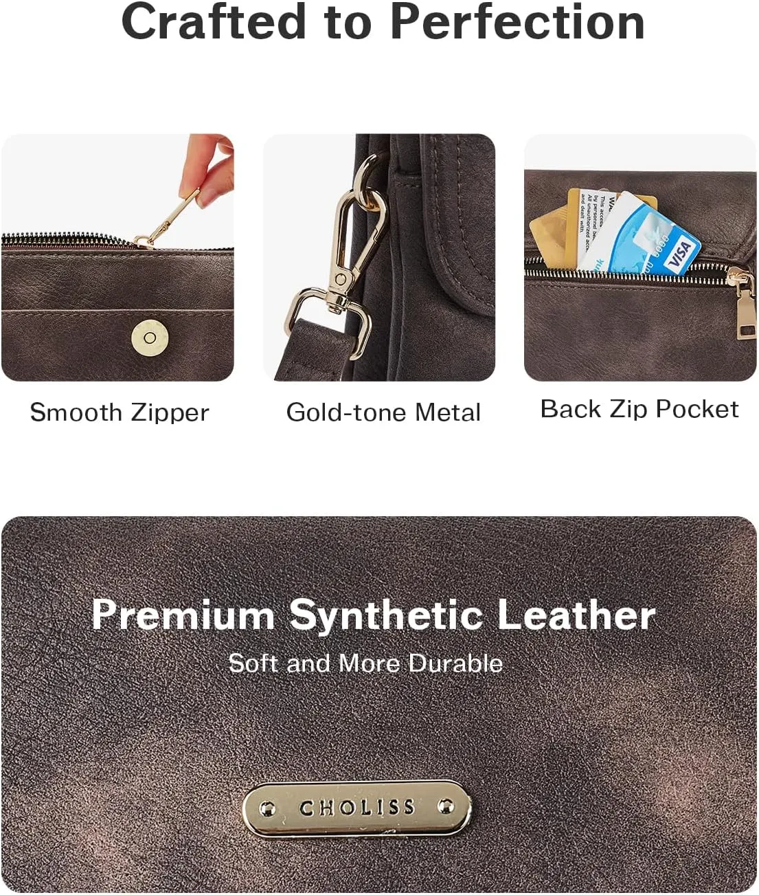 CHOLISS Small Crossbody Bags for Women, Vegan Leather Cell Phone Purse, Mini Travel Purse with Adjustable Strap