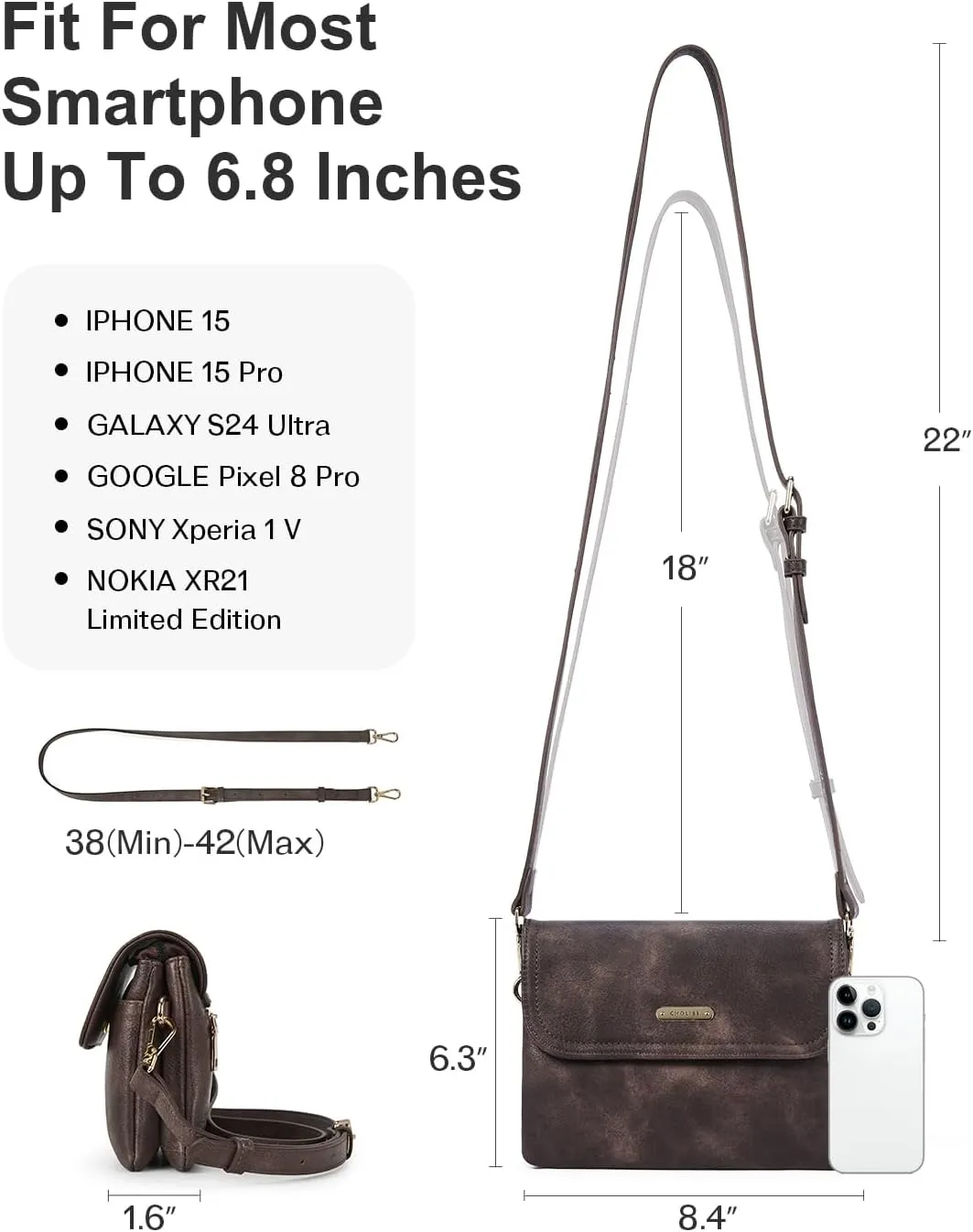 CHOLISS Small Crossbody Bags for Women, Vegan Leather Cell Phone Purse, Mini Travel Purse with Adjustable Strap