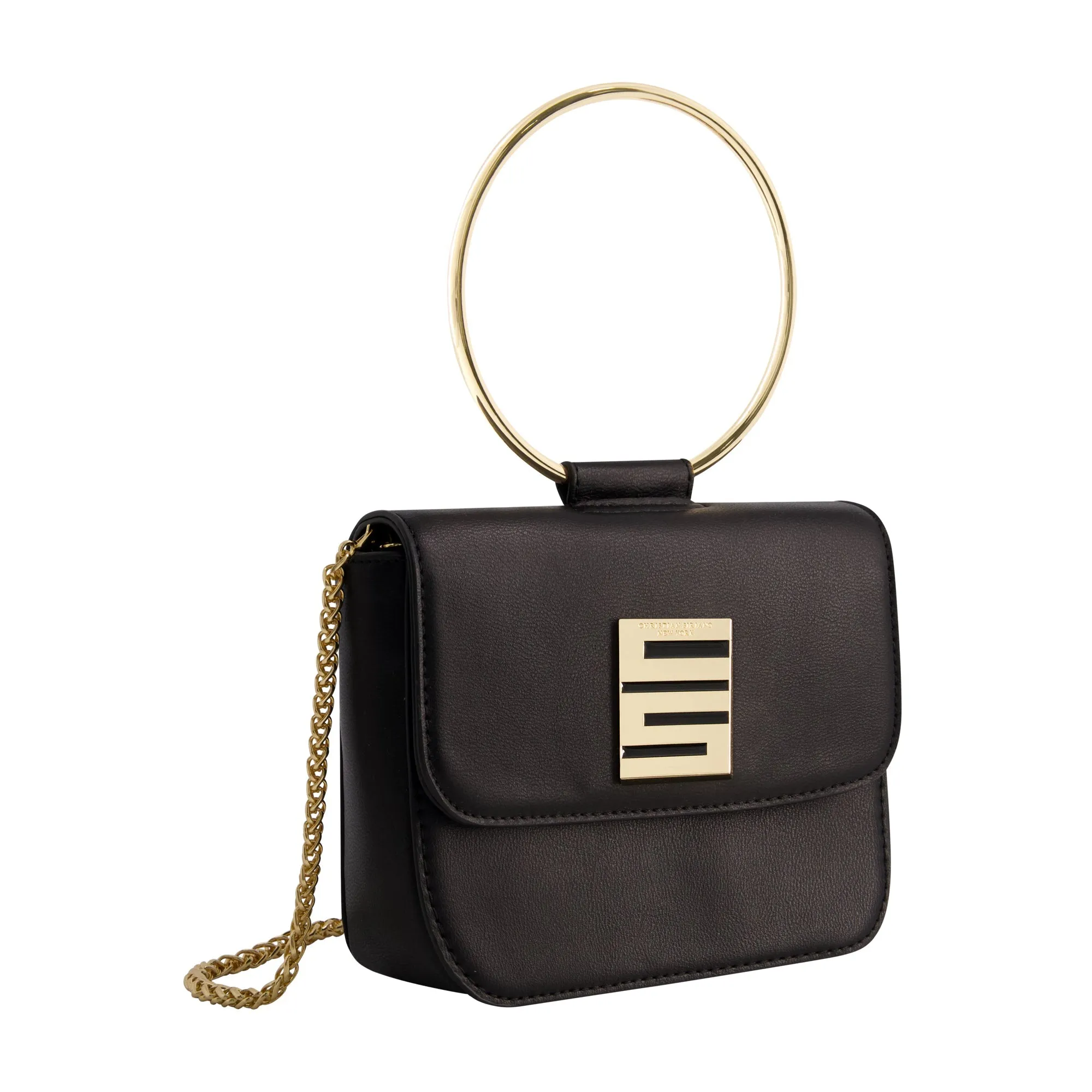 Christian Siriano New York Ring Handle Mini Flap Crossbody - Black