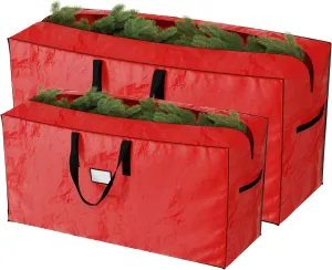 Christmas Tree Storage Bag-2 Pack-Fits 7.5 Ft Artificial Tree Each-Protect Holiday Decorations & Inflatables from Moisture & Damage by Elf Stor (Red)