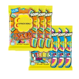 CHUPS Mini Bites & Sour Tubes Fruit Flavoured Soft Chews Bag 120g *6 PACK DEAL* *IMPORTED FROM UK*